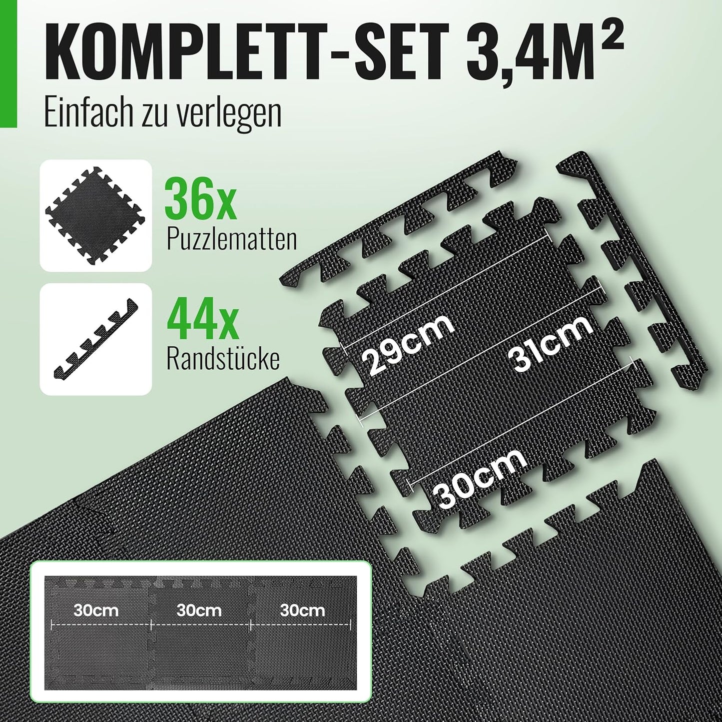 36-teiliges Bodenschutzmatten-Set, 30x30 | 36 Stk. | 3,4 M²