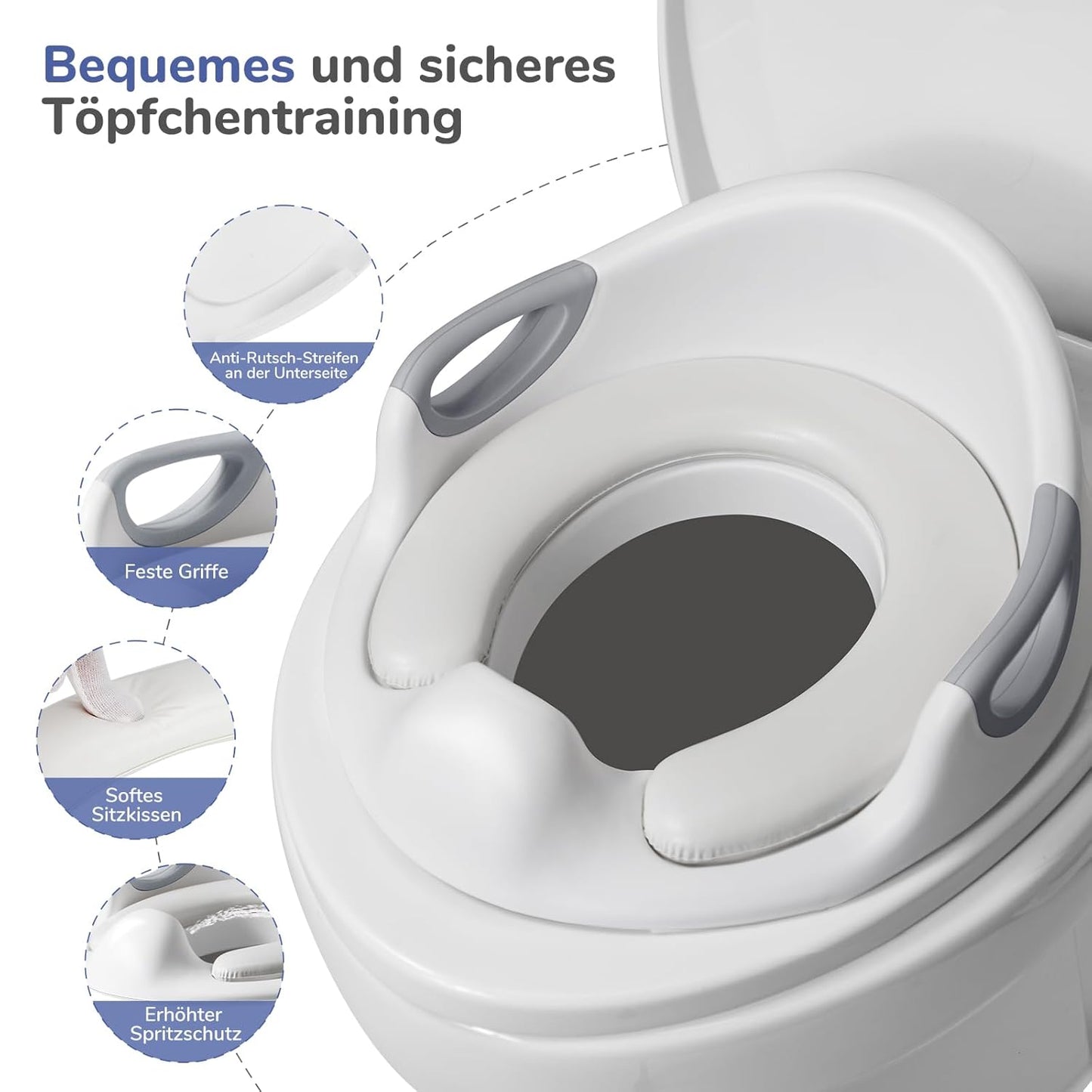 Toilettensitz mit Tritthocker für Kinder, Grau Toilettensitz