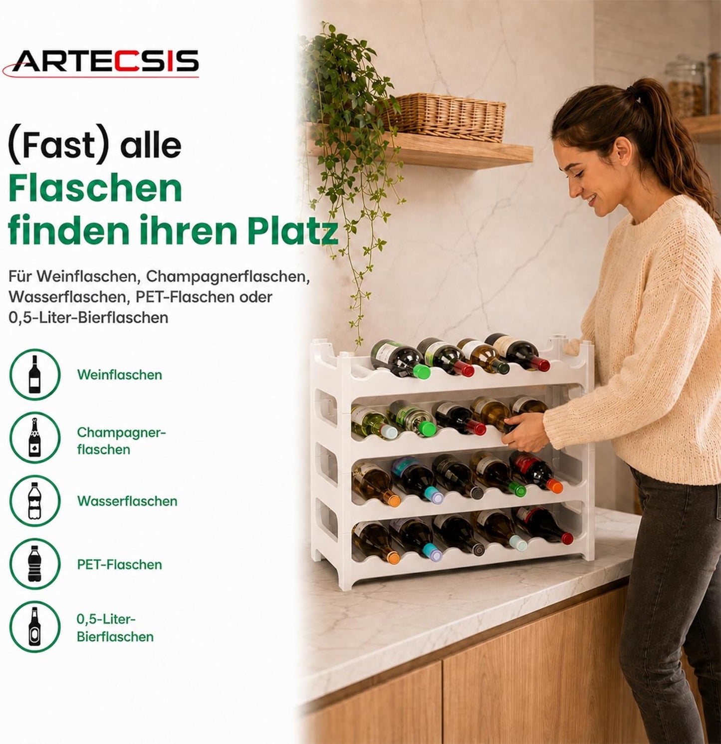 Weinregal stapelbar, Weiss 24 Flaschen