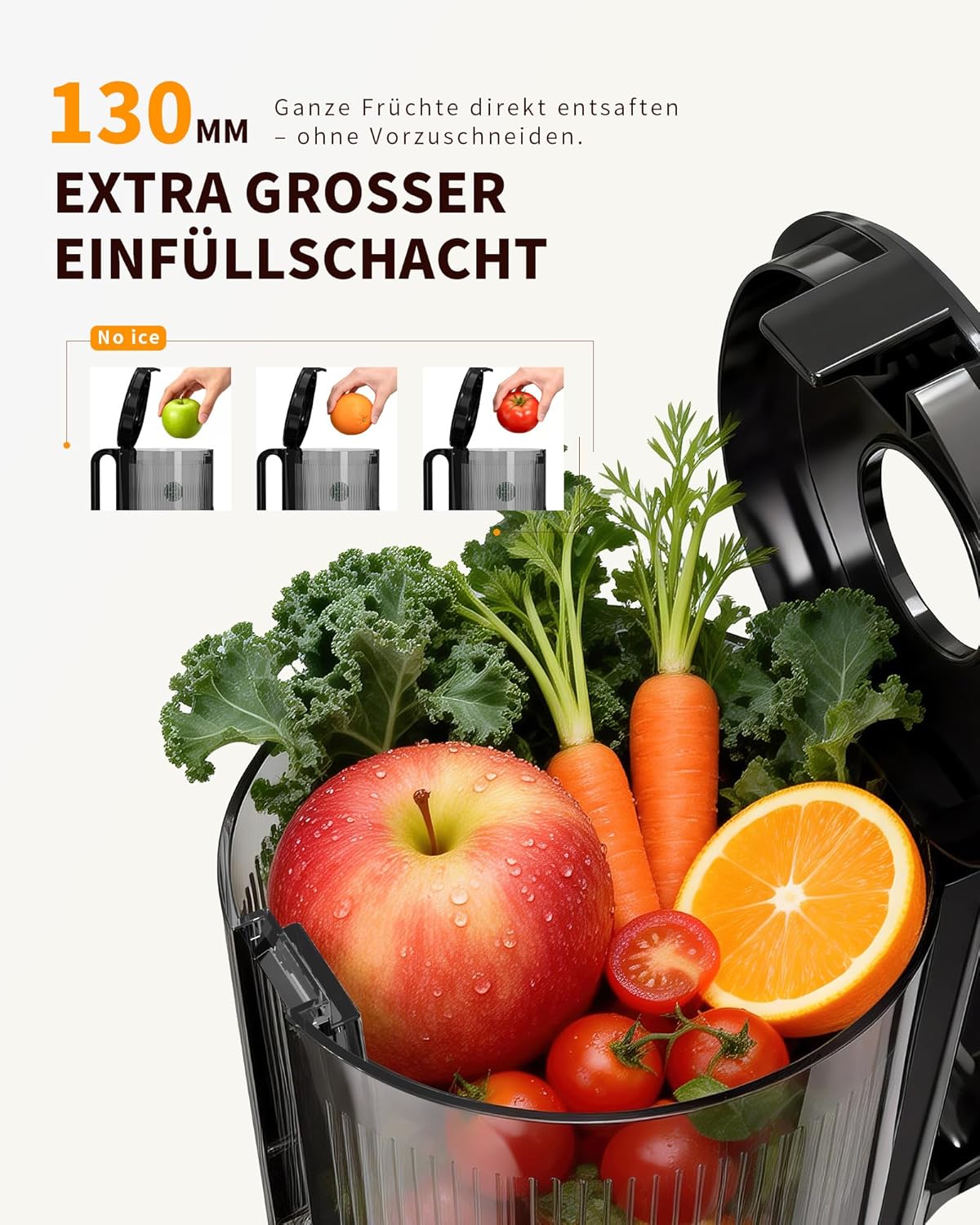 Slow Juicer mit breiter Einfüllöffnung, Dunkelgrau