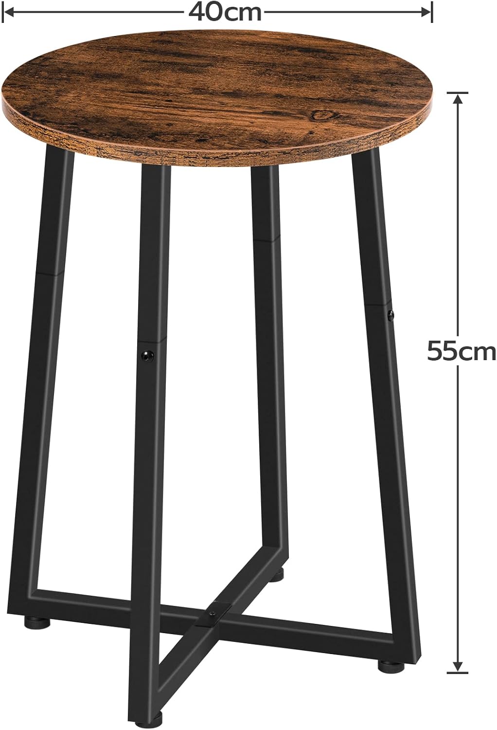 Beistelltisch Rund mit X-förmigem Metallrahmen, Vintagebraun + Schwarz