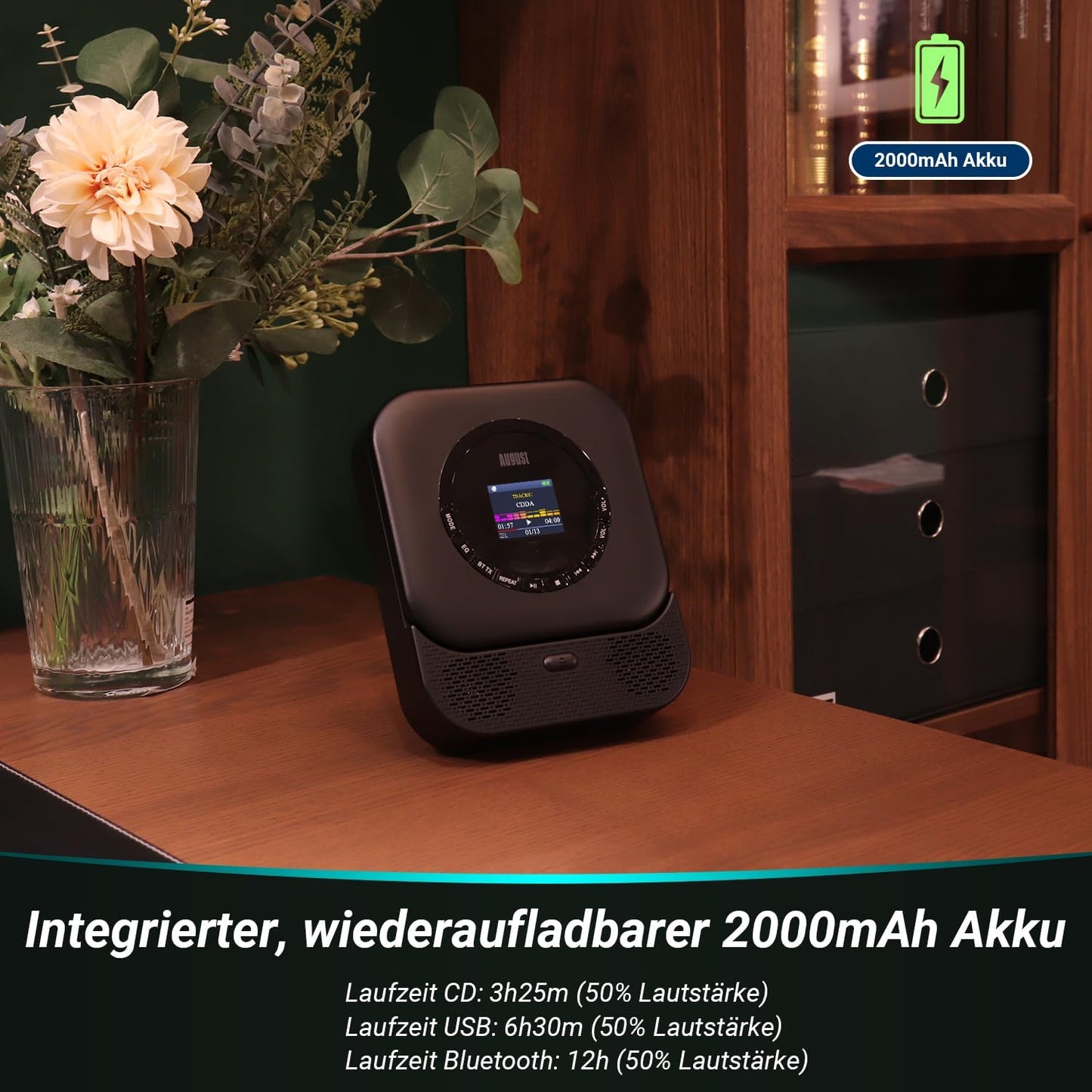 Tragbarer Bluetooth CD-Player mit Lautsprecher