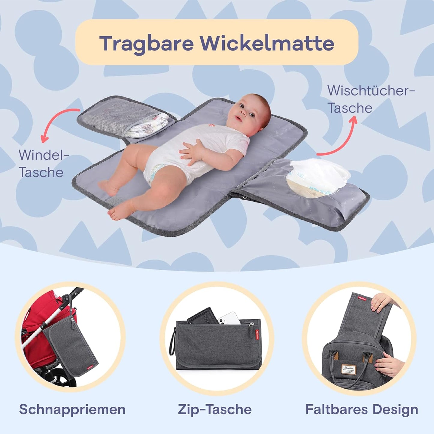 Wickelrucksack mit Wickelauflage, Dunkelgrau05