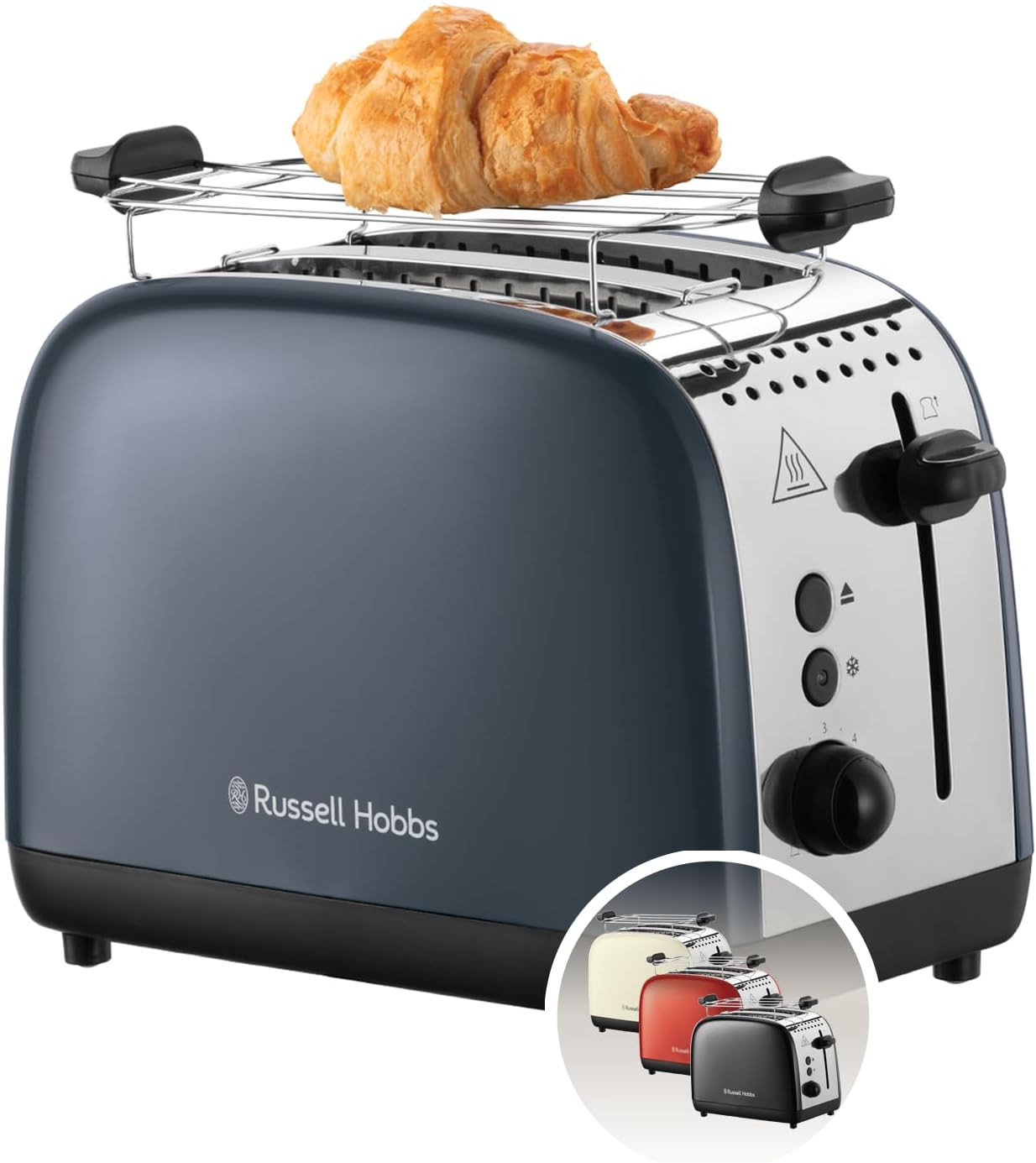 Colours Plus Toaster mit extra breiten Schlitzen, inkl. Brötchenaufsatz, Grau