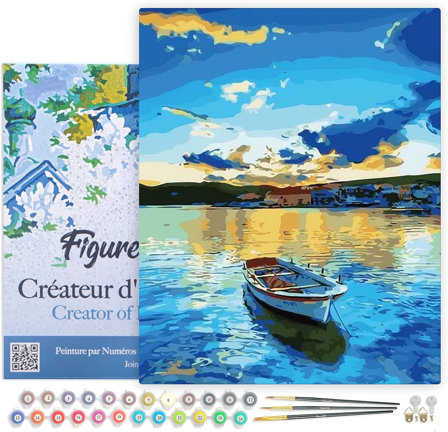 Malen Nach Zahlen Set Boot und Sonnenaufgang, Boot und Sonnenaufgang 40x50cm Mit Rahmen (bereits gespannt)