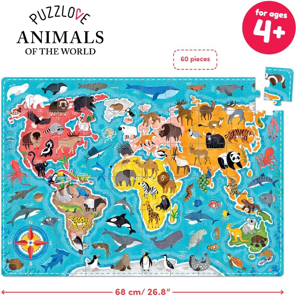 Puzzlove Puzzle Tiere der Welt, Puzzlove Animals of the World (60 pcs)