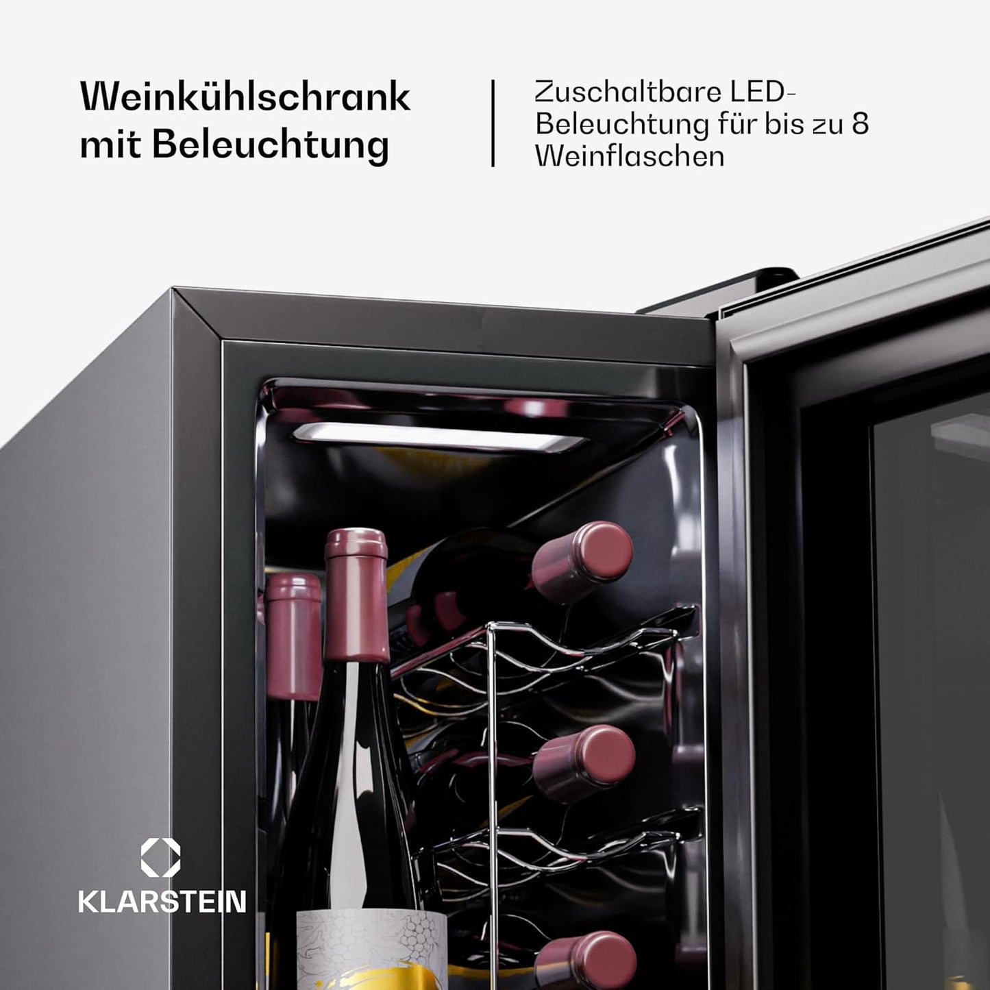 Weinkühlschrank für 8 Flaschen, Eine Zone vertikal / 8 Flaschen / Schwarz