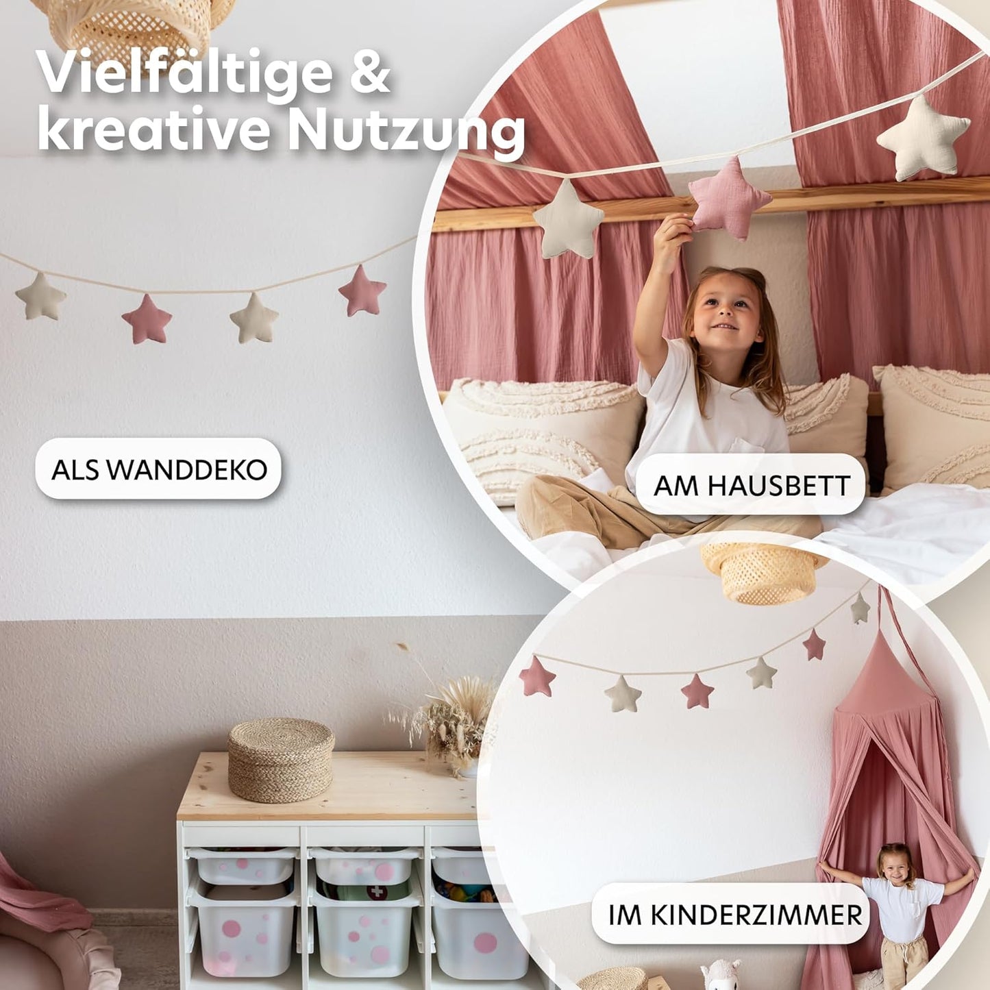 Sternenkette, Altrosa & Hellbeige Sterne ohne Goldapplikation