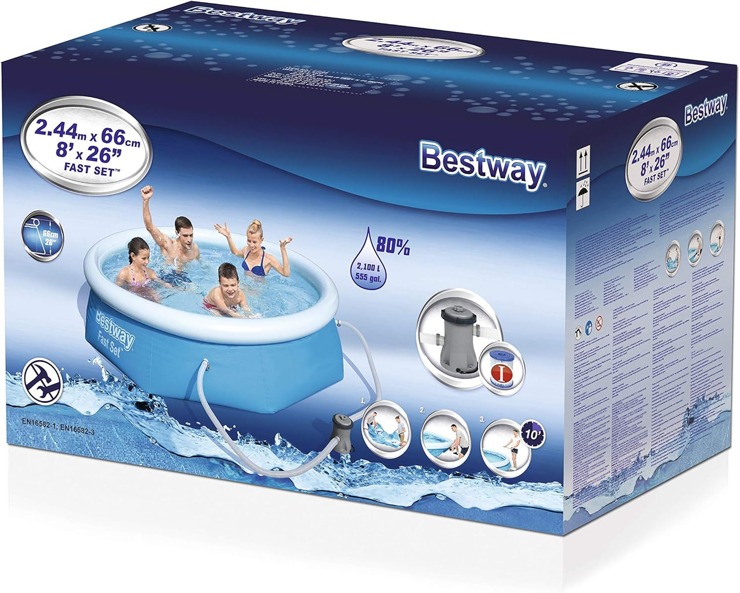 Fast Set Pool mit Filterpumpe, 244x66 cm Blau Single