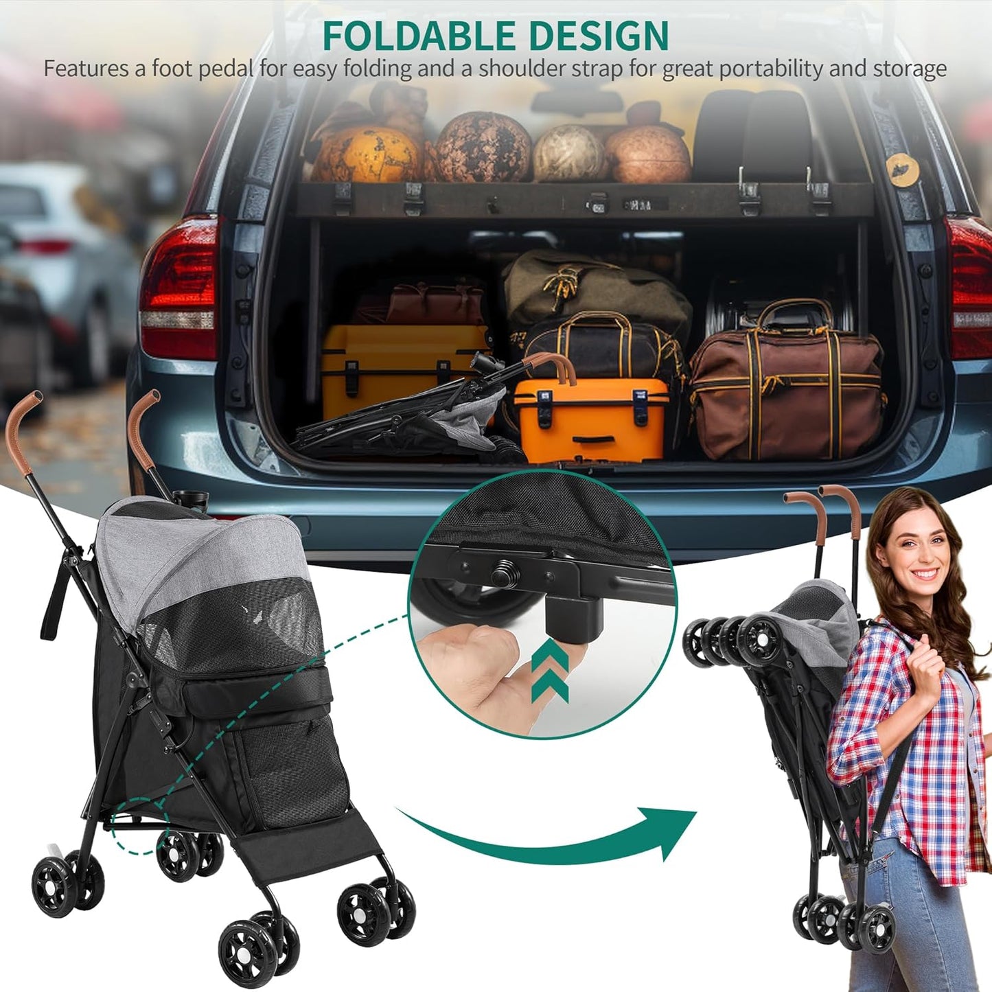 Haustierbuggy, Grau Schwarz Rolltür