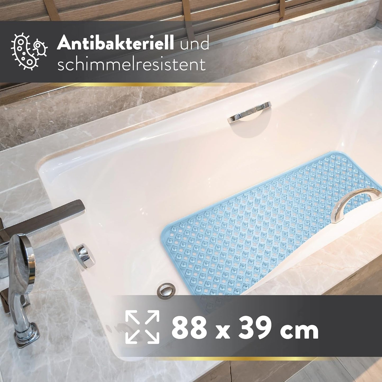 Rutschfeste Badewannenmatte, 88 x 39 cm (Rechteckig) Blau Transparent