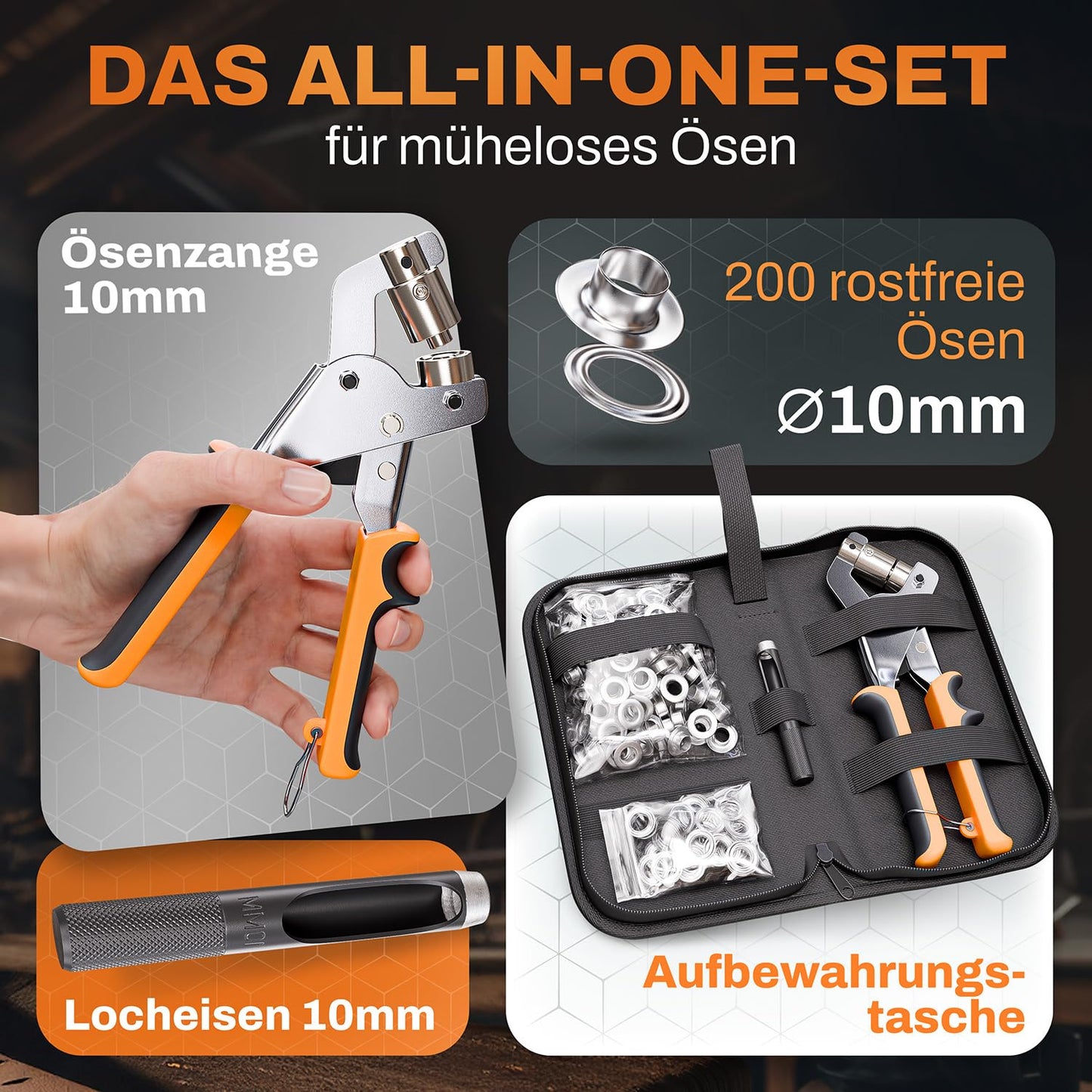 Ösenzange Set mit 200 rostfreien Ösen