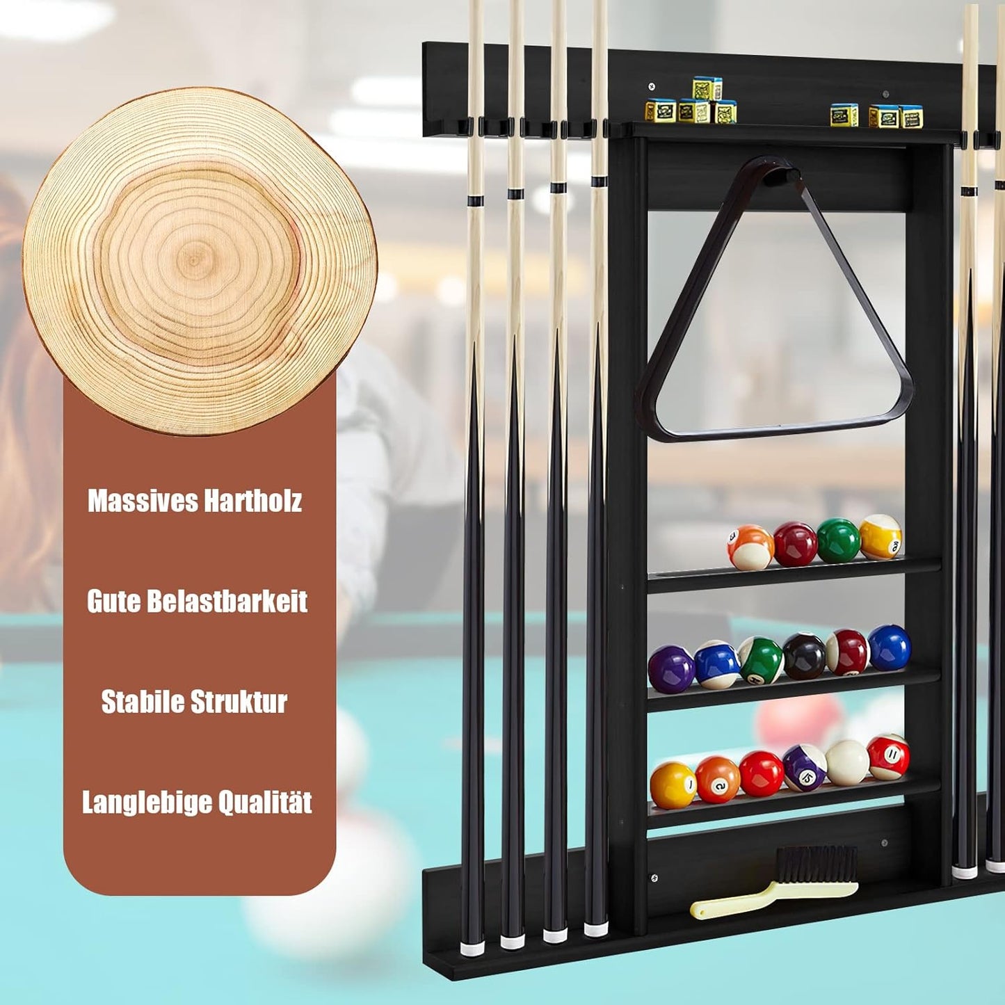 Billard Queue-Wandhalter für 8 Queues, Schwarz