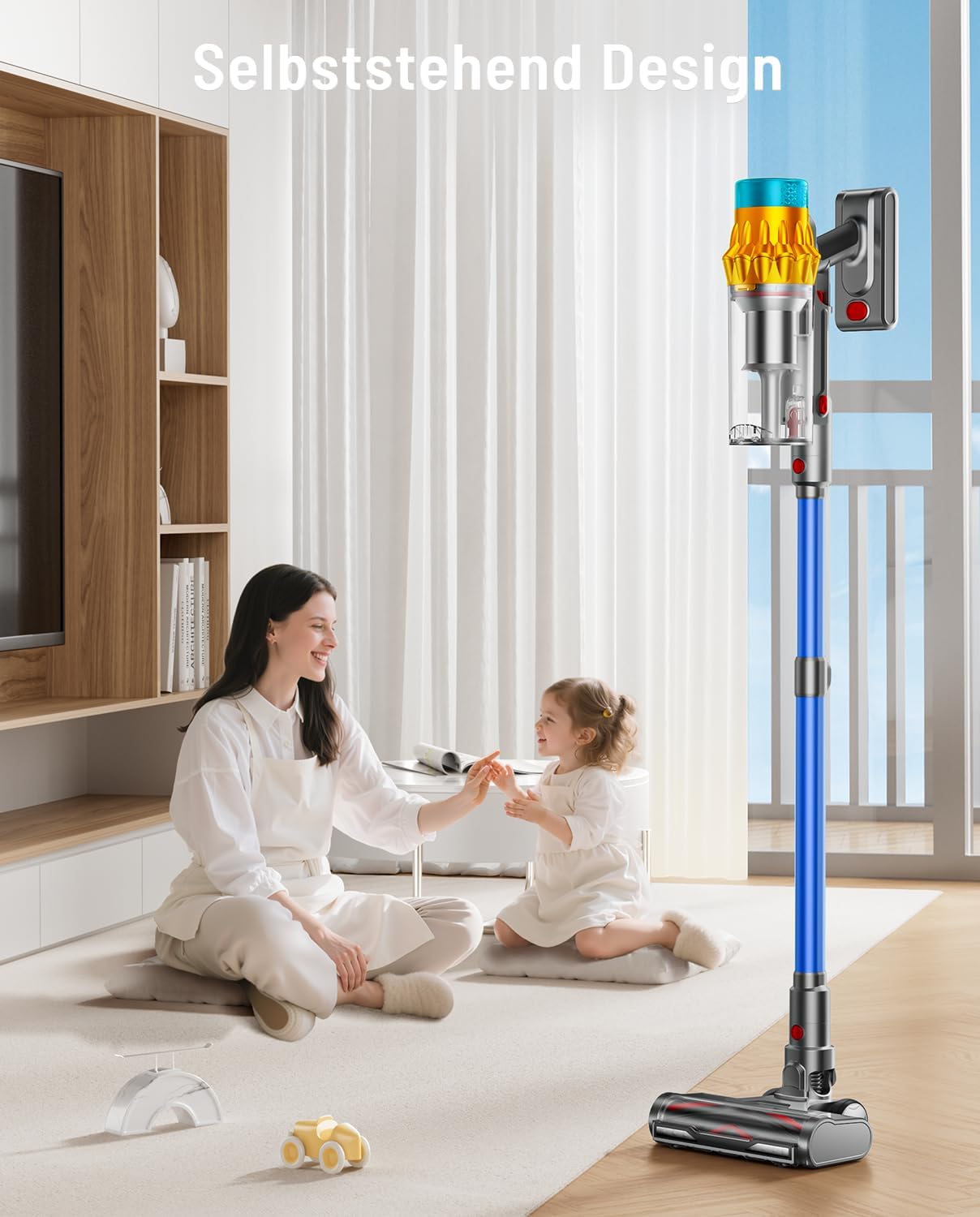 Akkustaubsauger mit Anti-Tangle-Bürste, Blau