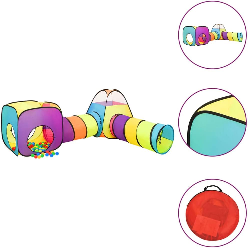 3-in-1 Spielzelt mit Tunnel, Bällebad und Tragetasche, 190x264x90cm, Gelb