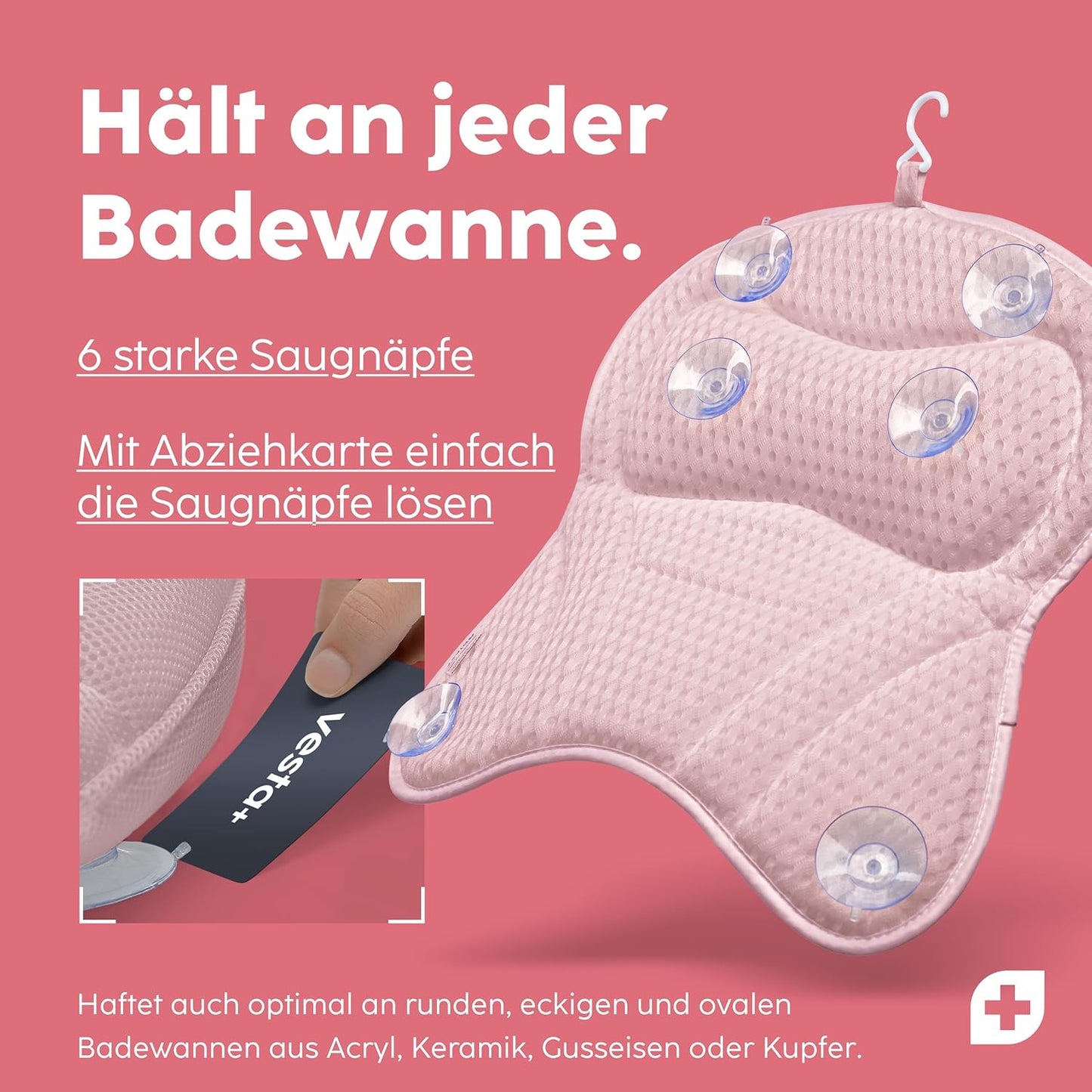 Badewannenkissen mit Saugnäpfen, Rosa