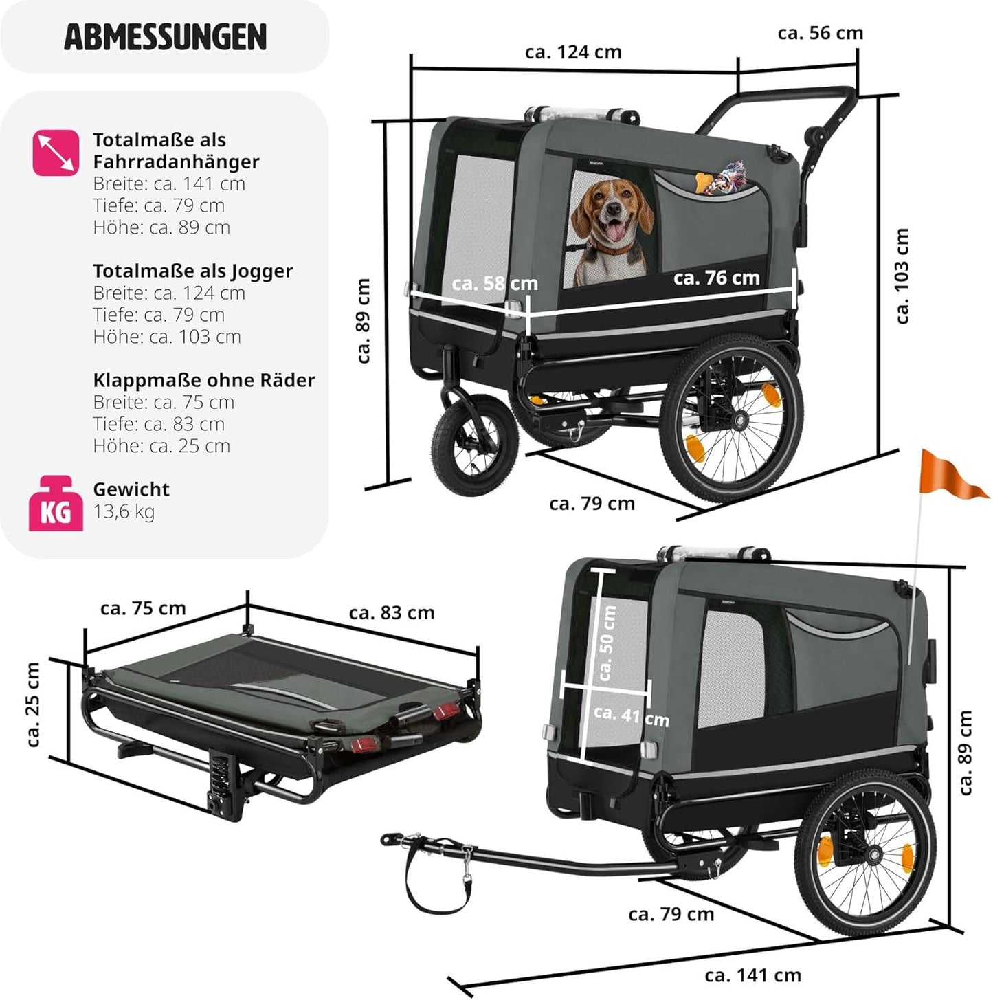 Veloanhänger für Hunde, Grau