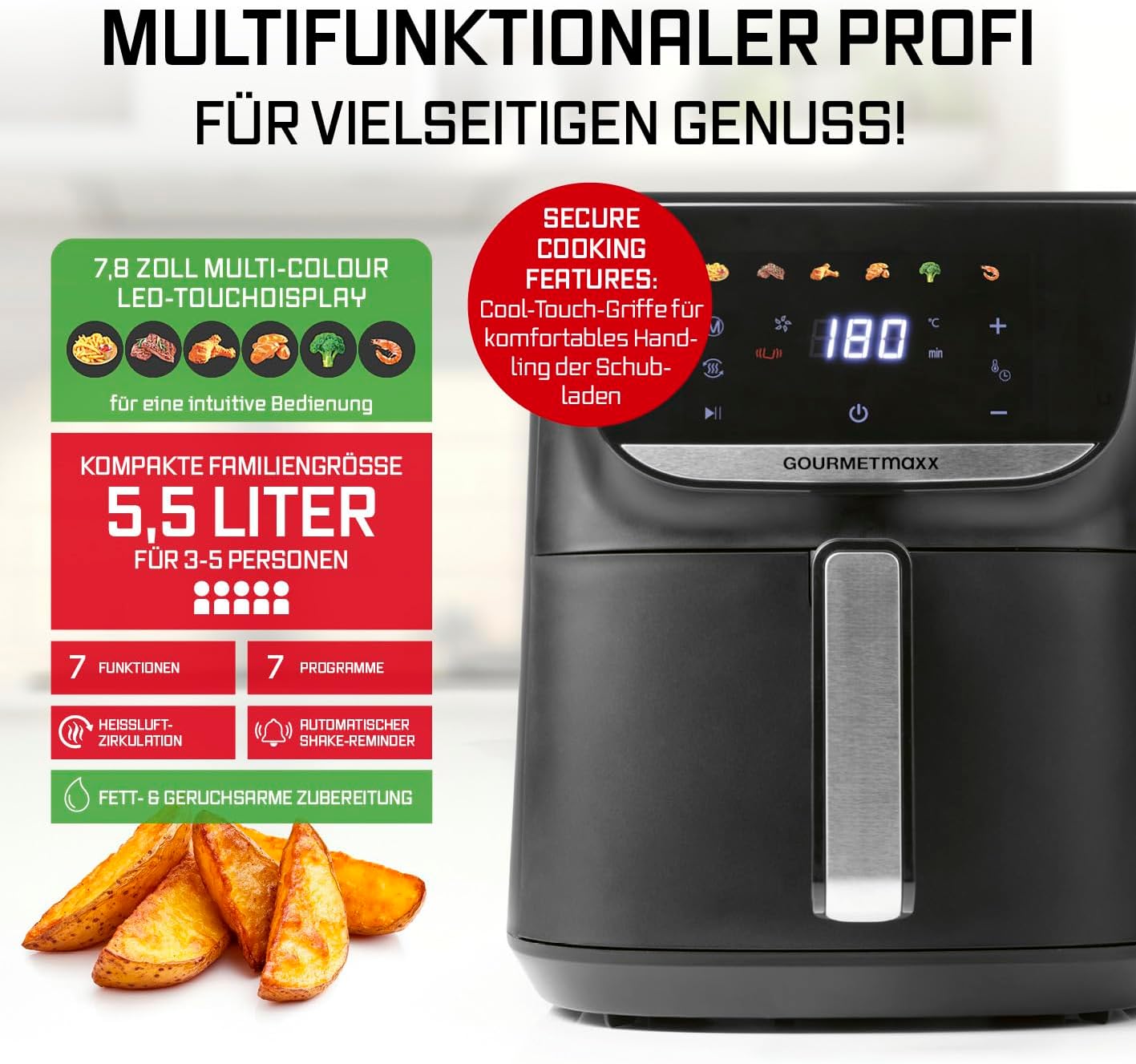 AirGenius M Heissluftfritteuse mit Touchscreen, 5,5 Liter