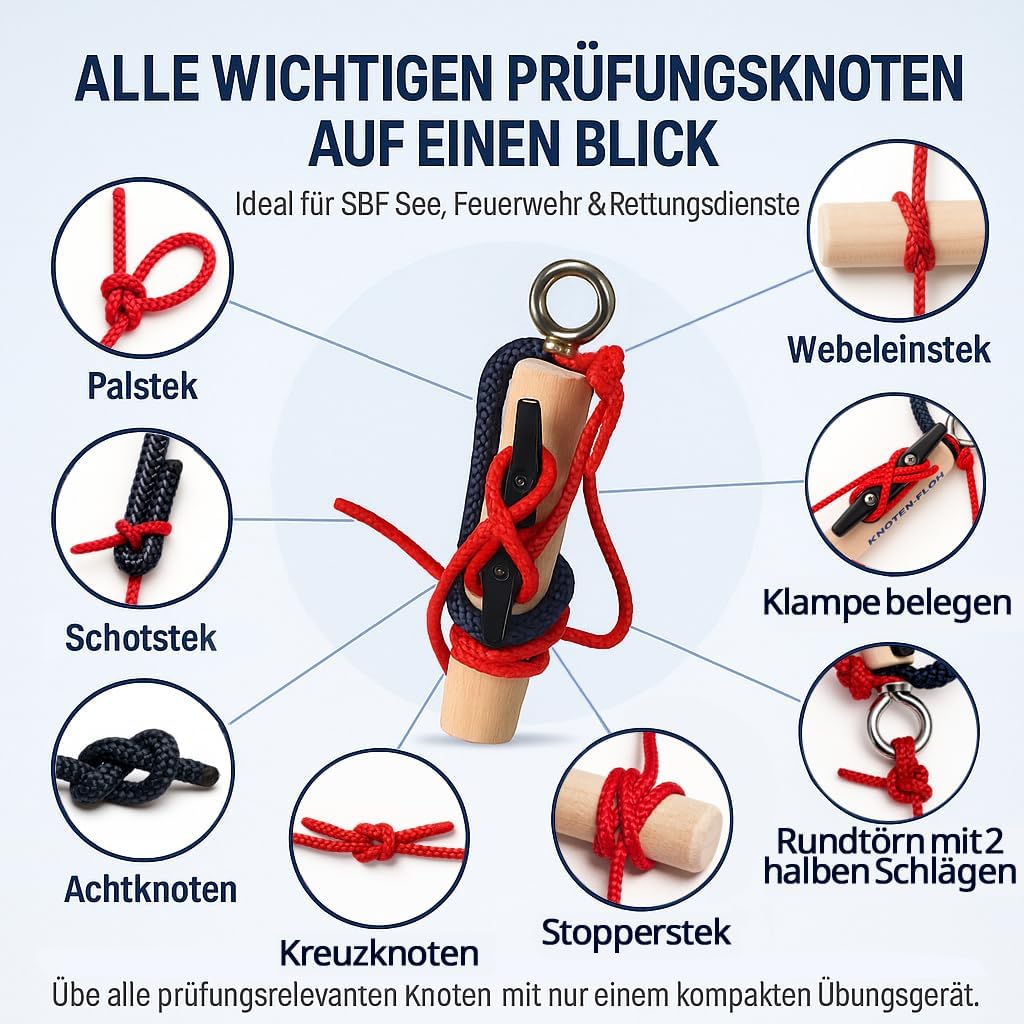 Knoten Übungsset für Bootsführerschein & Feuerwehr, Navyblau/Rot