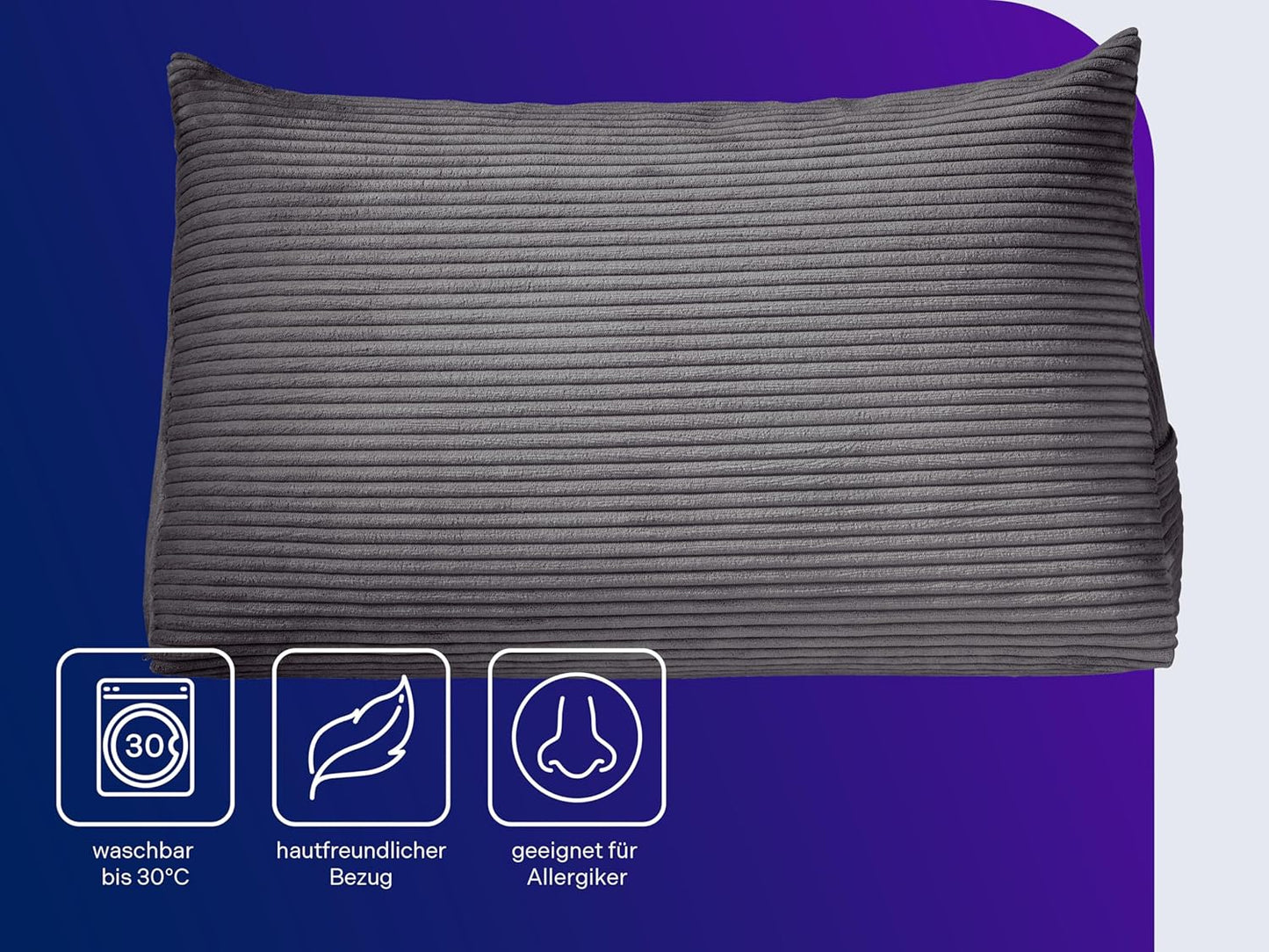 Cozy Rückenkissen mit Kordbezug, 70 x 40 cm, Dunkelgrau Kord (100% Polyester)