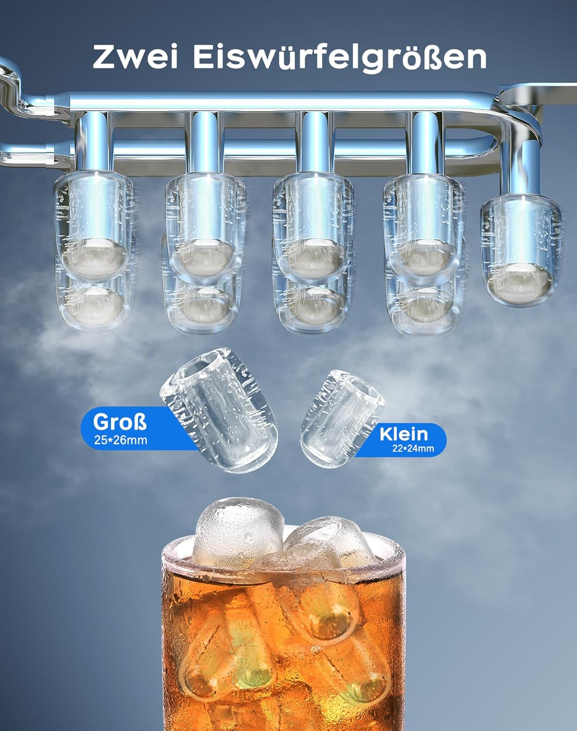 ‎YT-E-009BA Eiswürfelmaschine mit LED-Display und Reinigungsfunktion, Grau