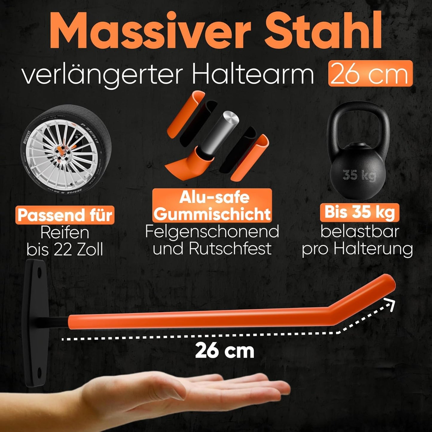Reifen Wandhalterung 4er-Set, orange