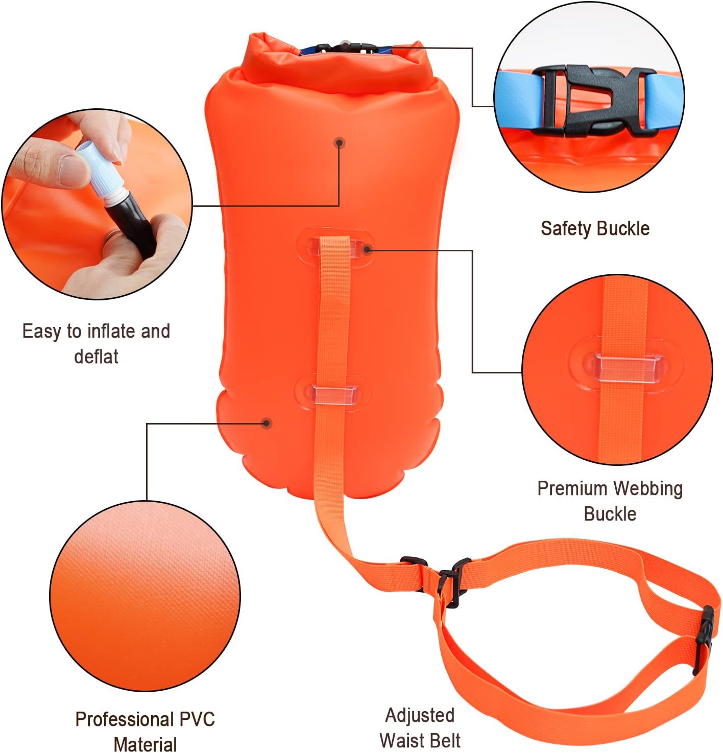 Aufblasbare Schwimmboje, Orange 20L