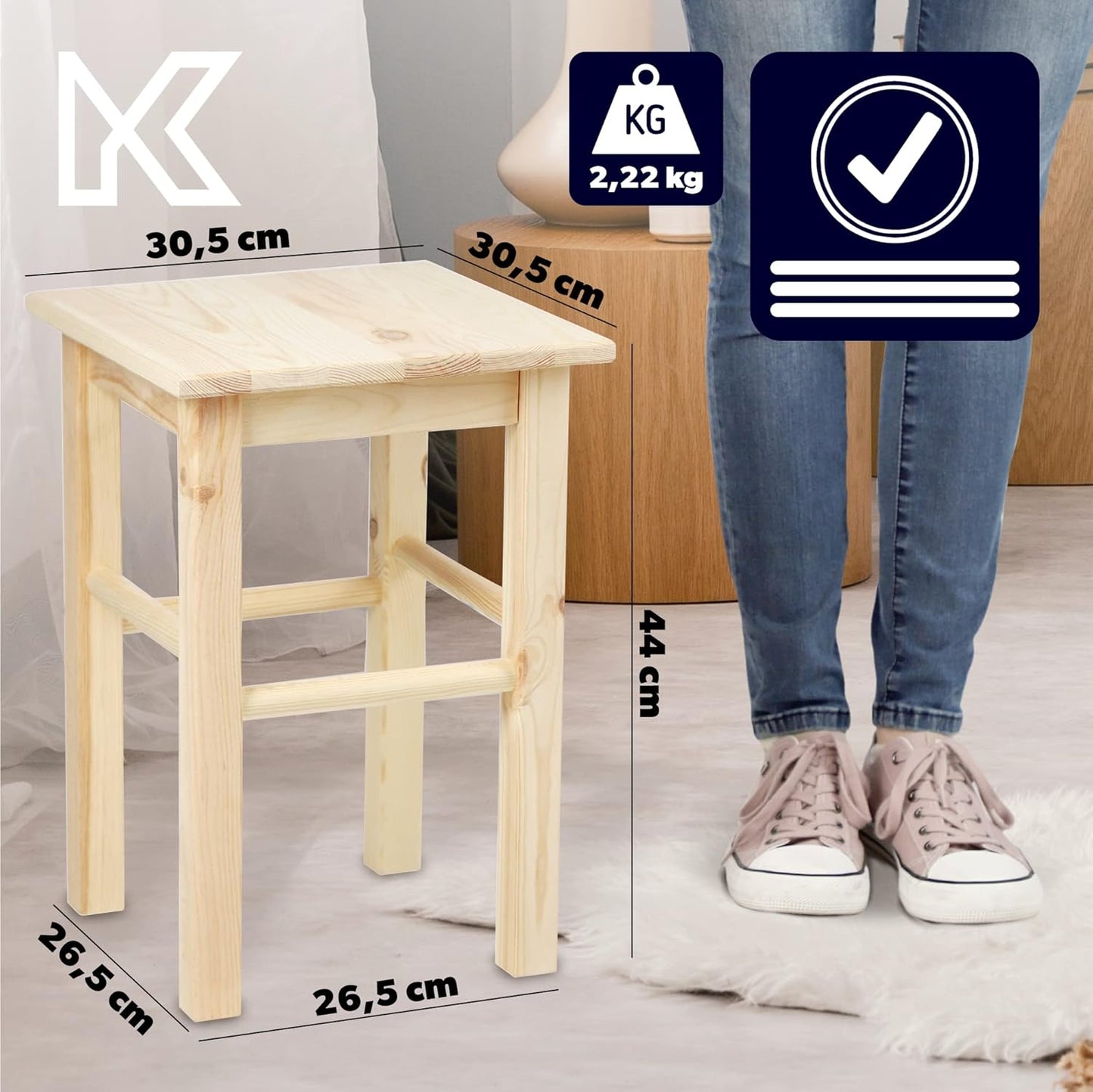 Quadratischer Holzhocker, Quadratisch