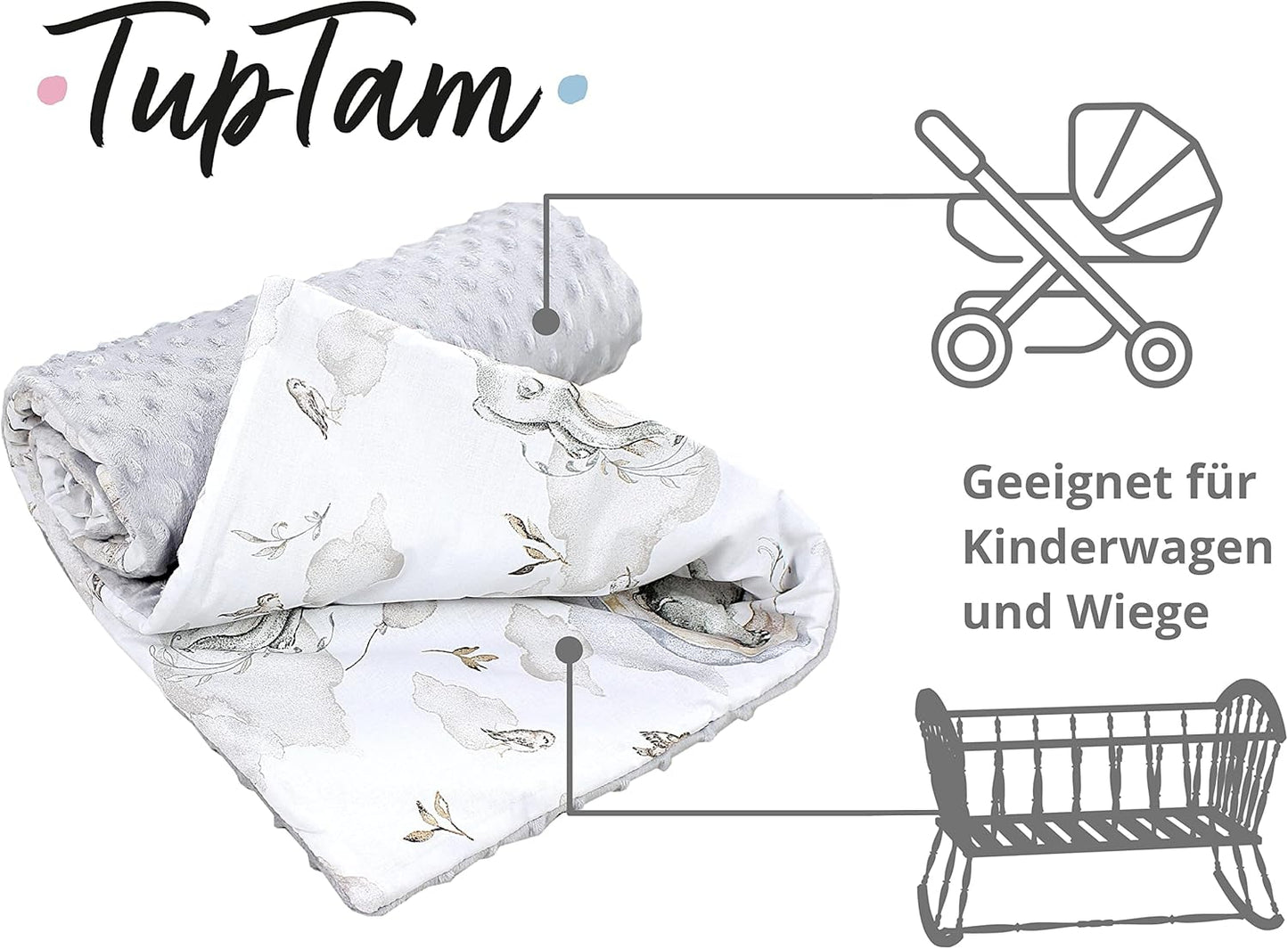 2er-Set Baby-Einschlagdecken (85x85 cm), Herbst/Winter - 85 cm x 85 cm Elefanten Regenbogen / Grau