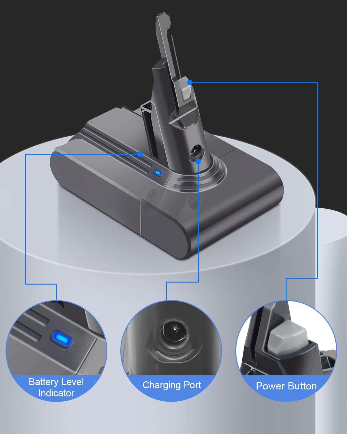 Ersatzakku für Dyson V7 Staubsauger, Dark Gray