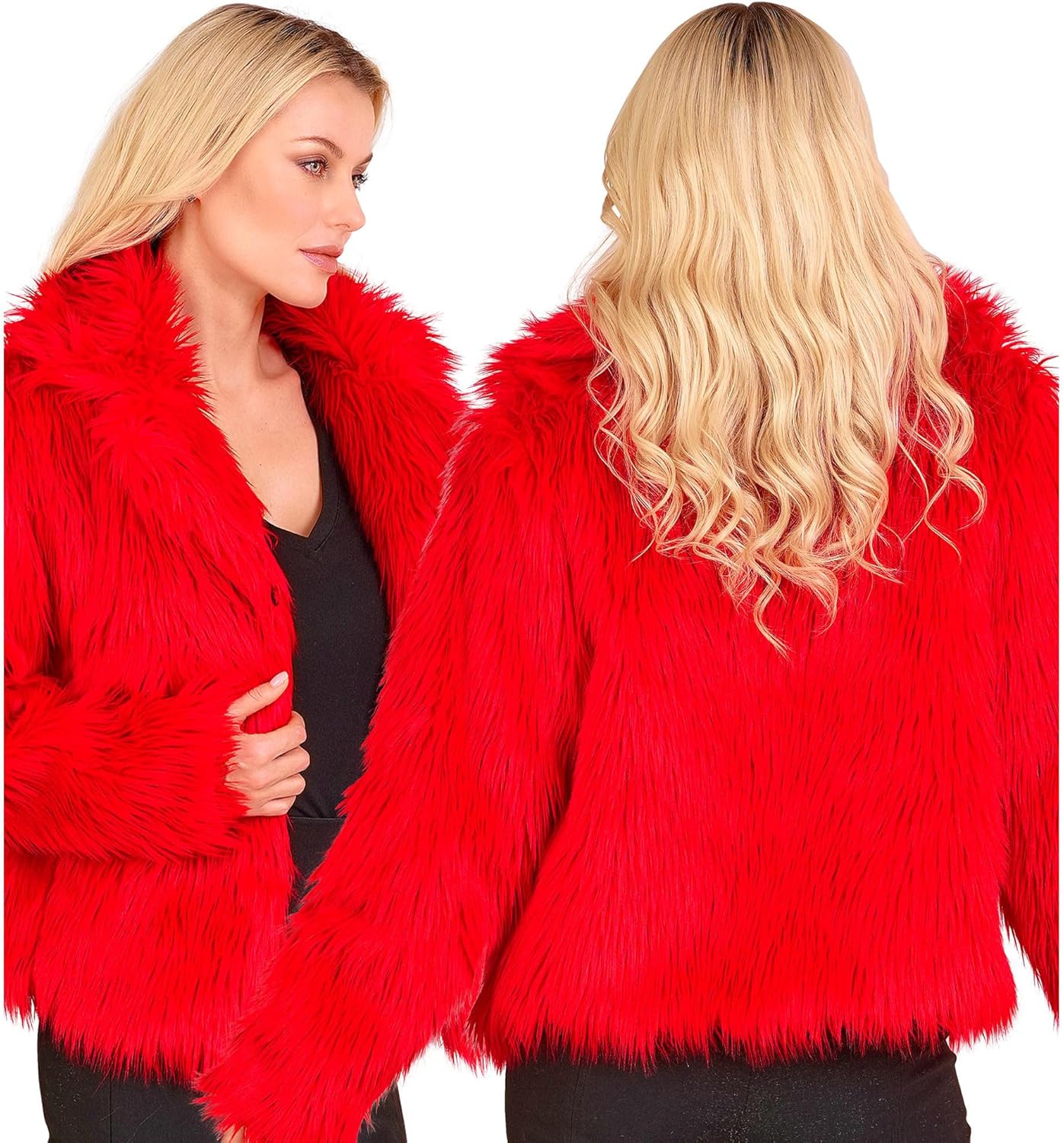 Kunstfell-Plüschjacke für Karneval, Rot XXL