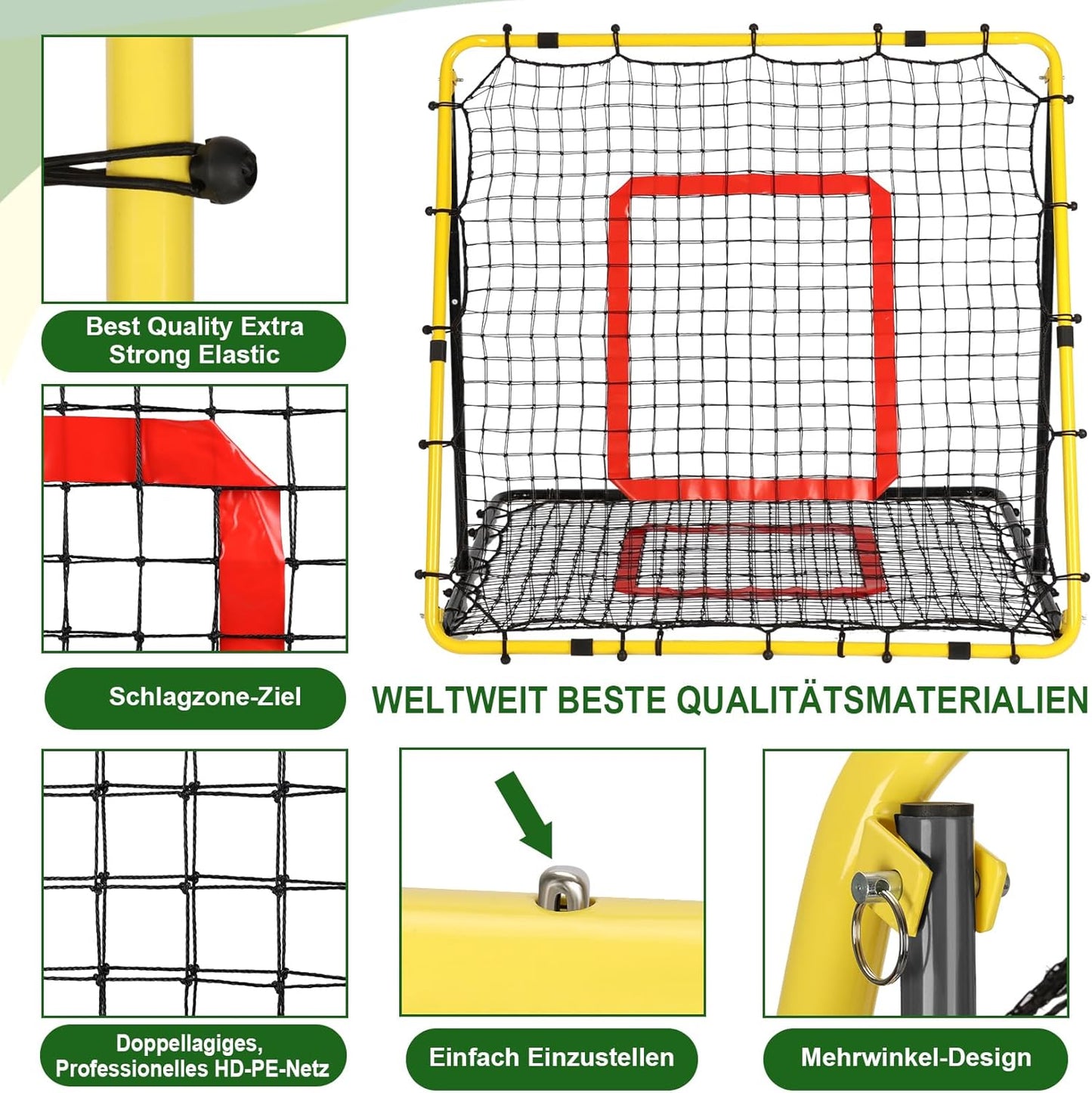 Verstellbarer Fussball Rebounder mit Zielzone 120x120 cm, 120x120cm Schwarz-Gelb-47in
