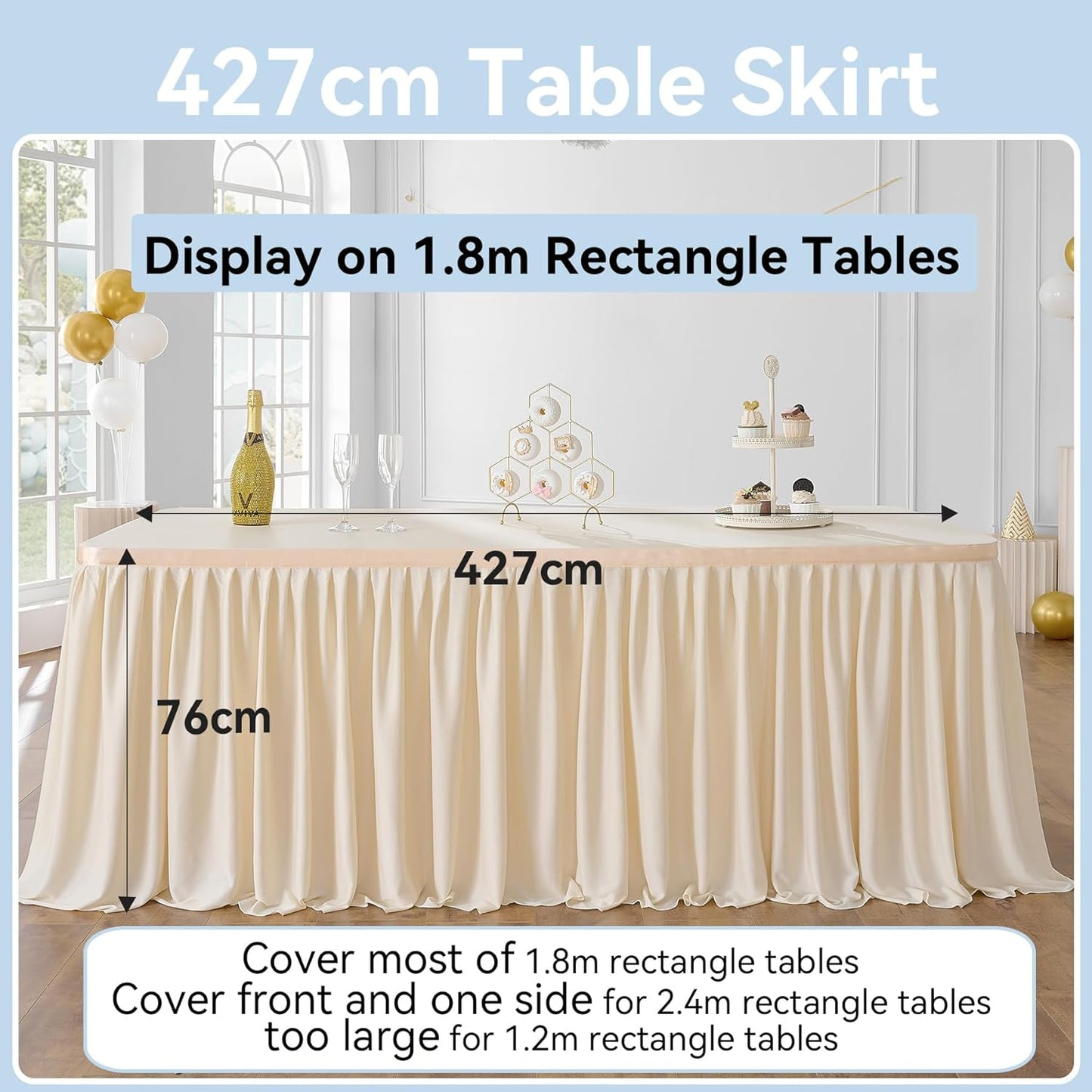 Tischrock für Bankett & Hochzeit, Elfenbein L427cm×H77cm