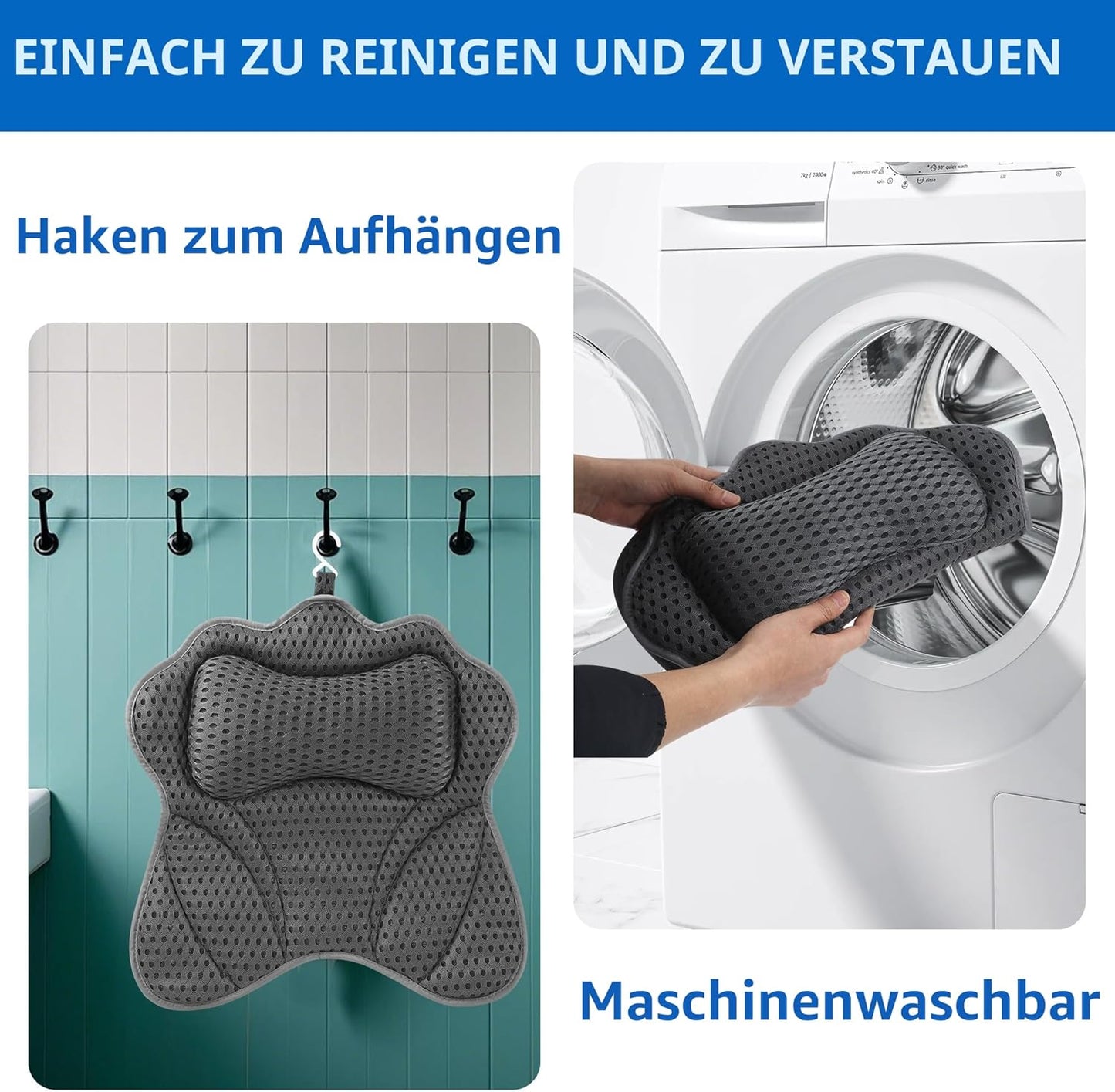Badewannenkissen mit Saugnäpfen, Grau