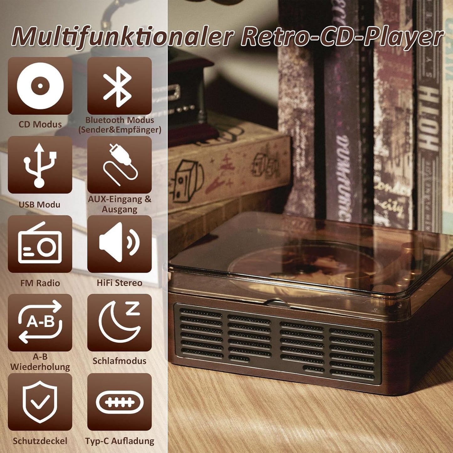 Tragbarer Retro CD-Player mit Lautsprecher & Radio
