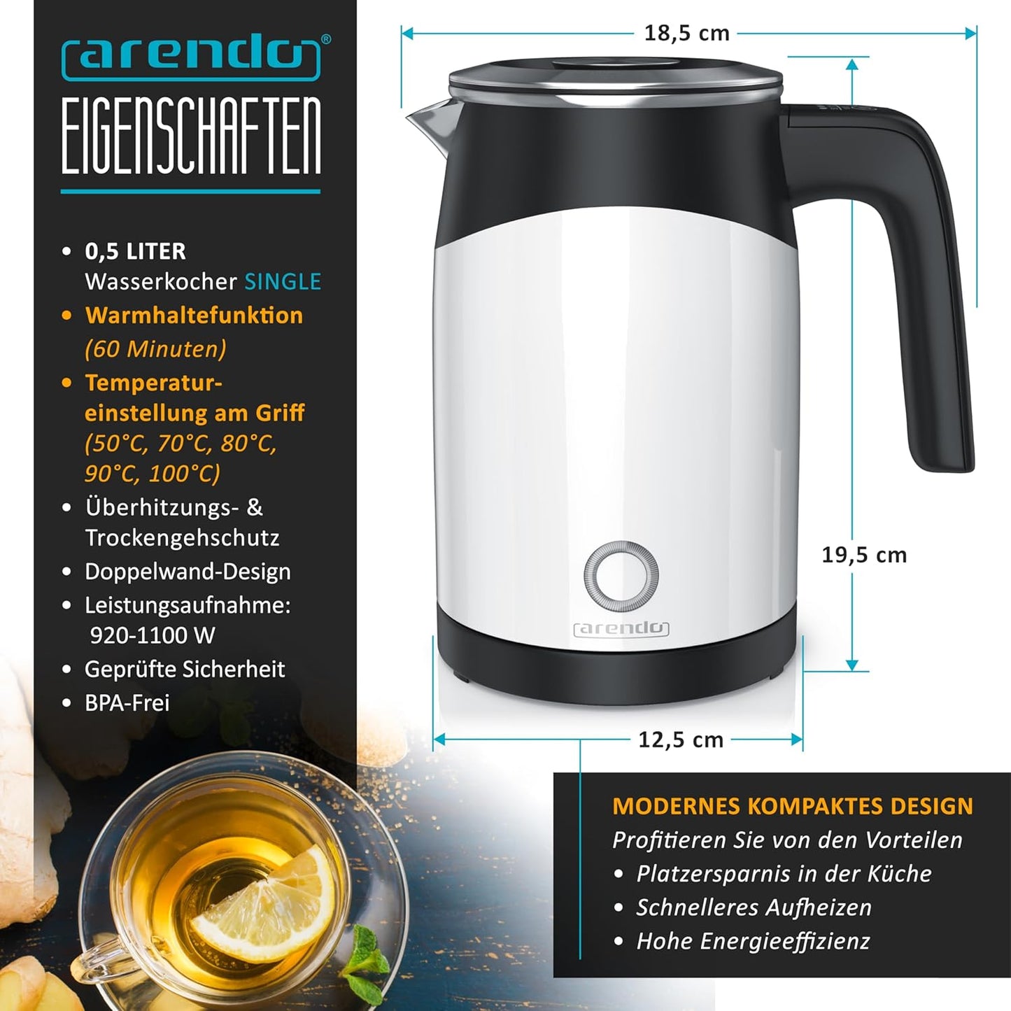 Wasserkocher mit Temperatureinstellung & Warmhaltefunktion, A Weiss