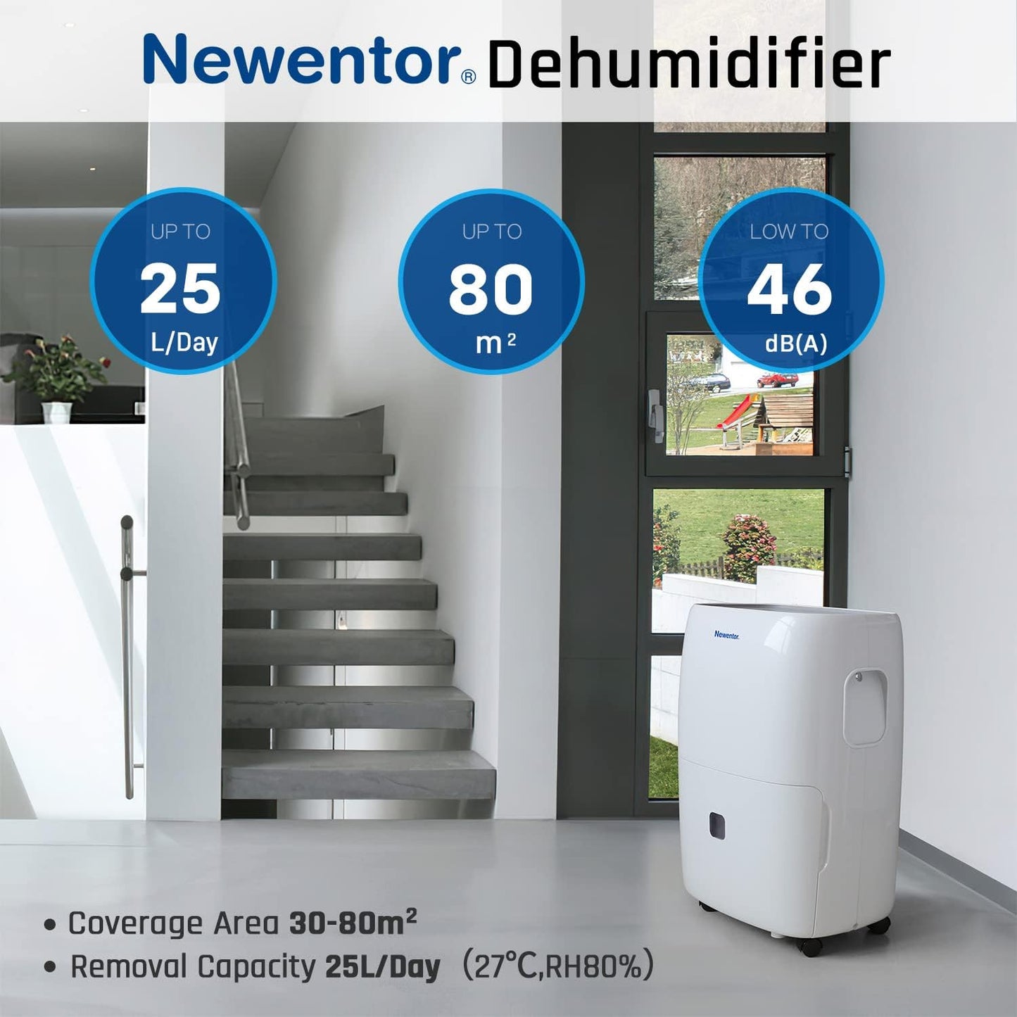 Luftentfeuchter mit Timer und Ablaufschlauch, 25L/24H