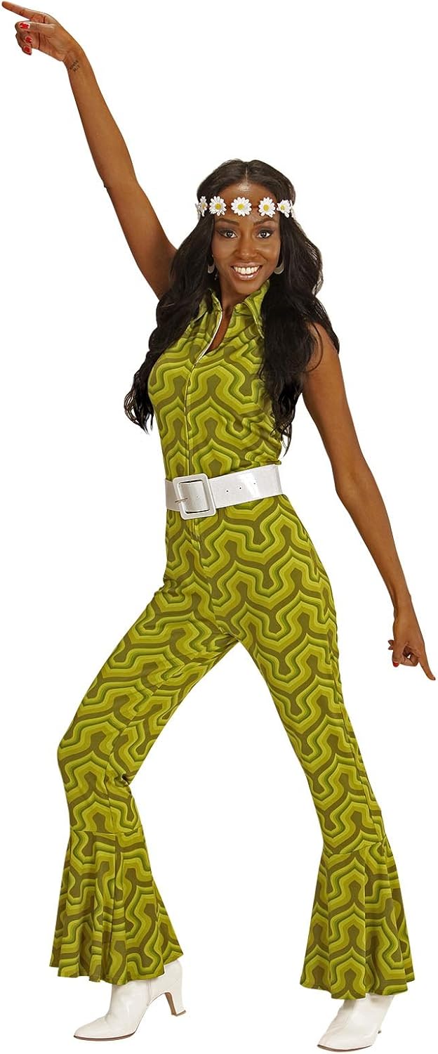 Retro 70er Jahre Jumpsuit mit Tapetenmuster, XS