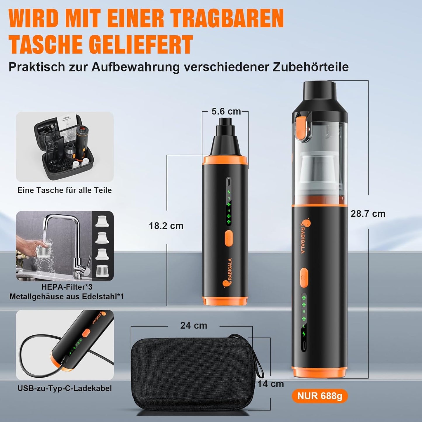 Kabelloser Handstaubsauger, Orange