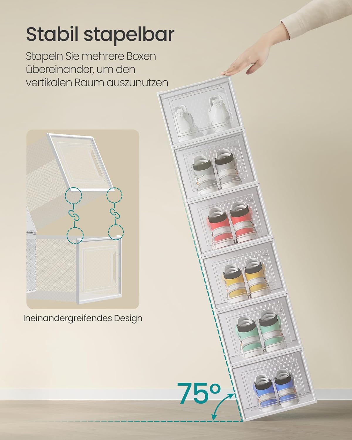 8er-Set Schuh-Organizer, 8er Set für Schuhe bis Grösse 46 Transparent + Weiss 8