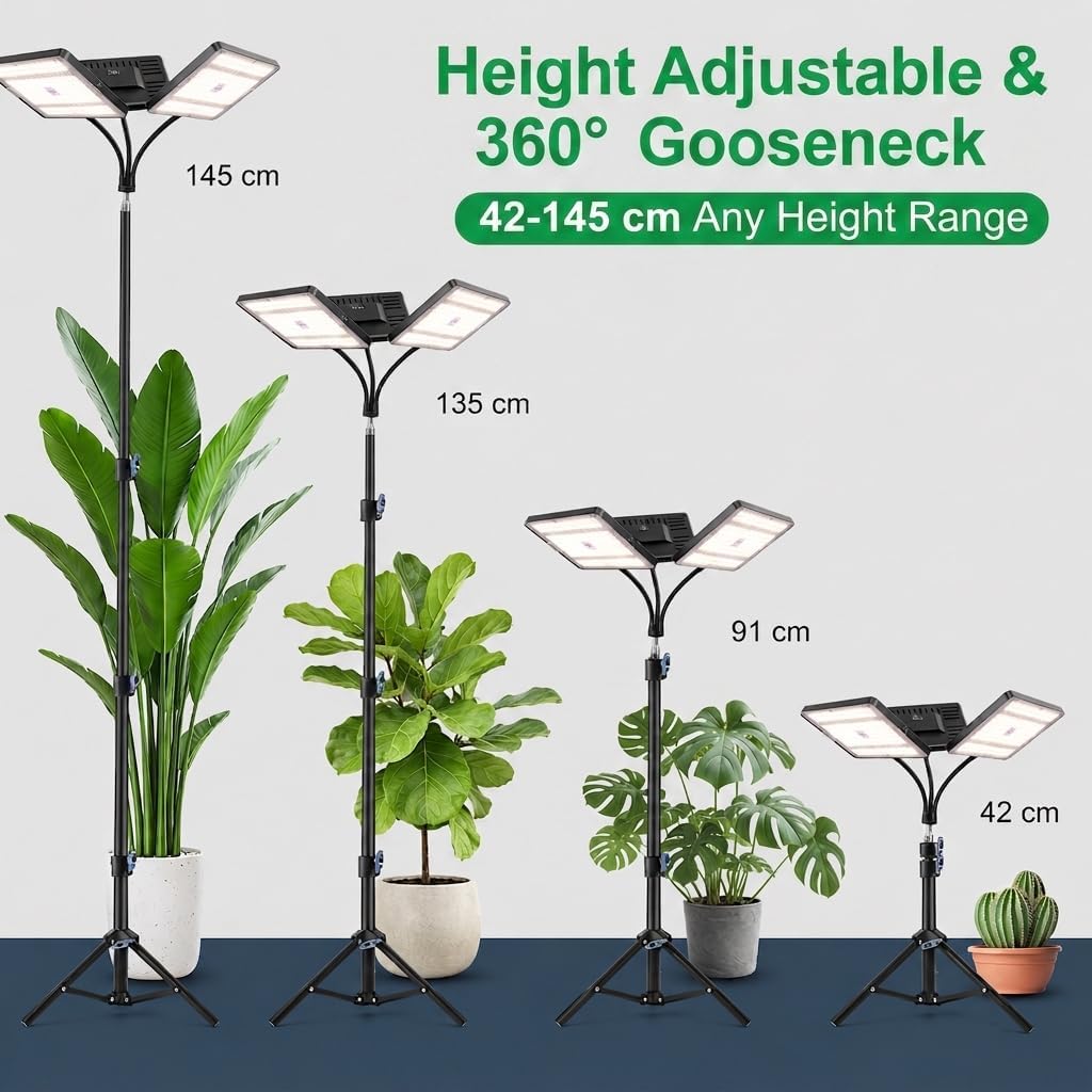 LED-Pflanzenlampe mit Ständer und Timer, 3 Köpfe mit Ständer