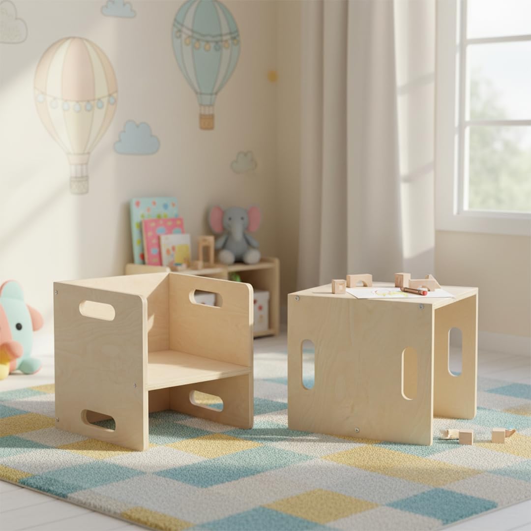 2er-Set Wendehocker für Kinderzimmer, 2x Stuhl Natur