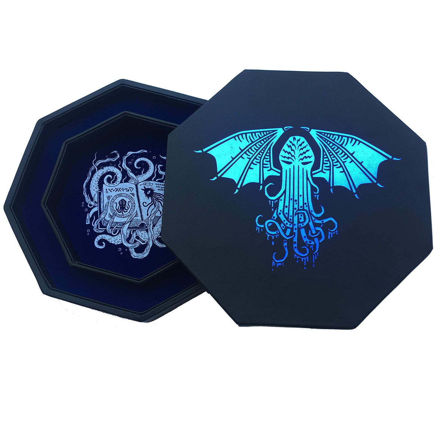 Achteckiges Thulhu Tome Würfeltablett mit Deckel für RPGs, Blue