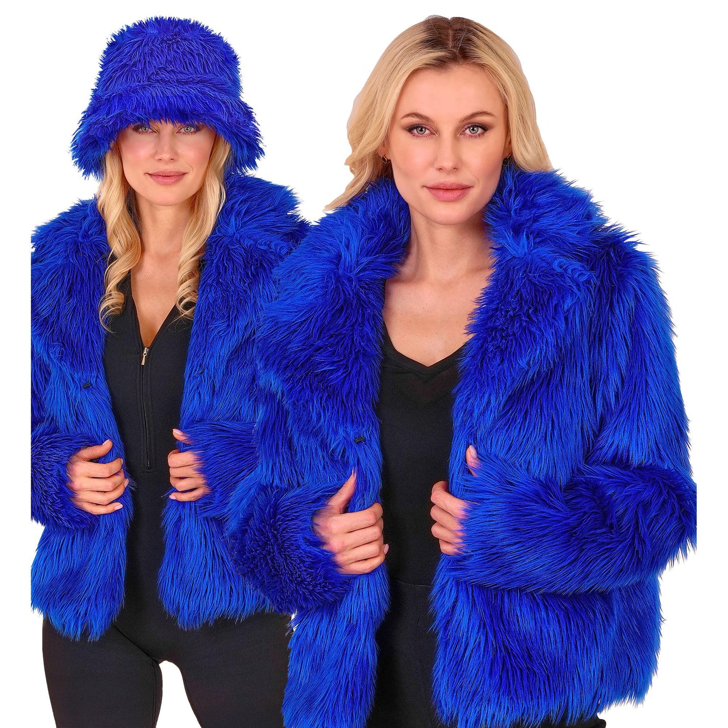 Damen Kunstfelljacke, Blau S-M