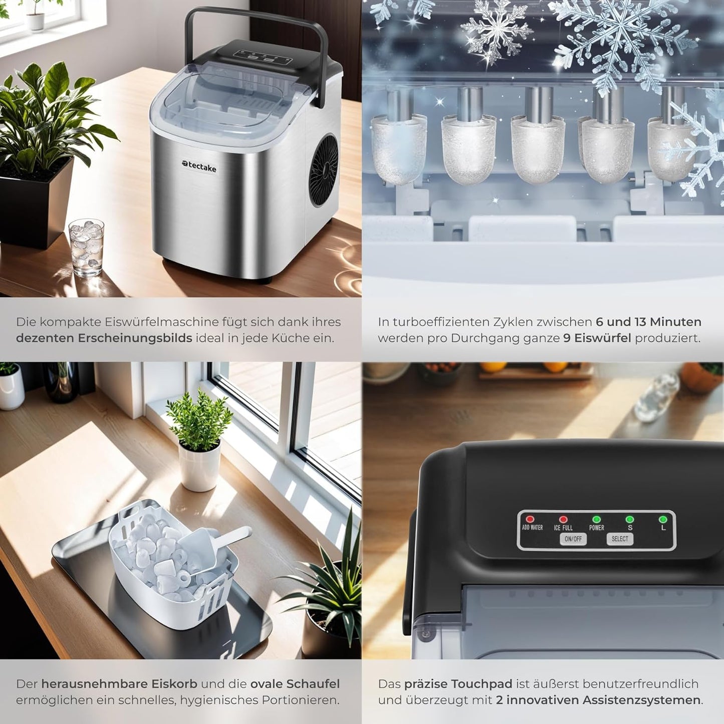Eiswürfelmaschine Arctic, Wassertank 1,2 L - 12 kg in 24 h Silber
