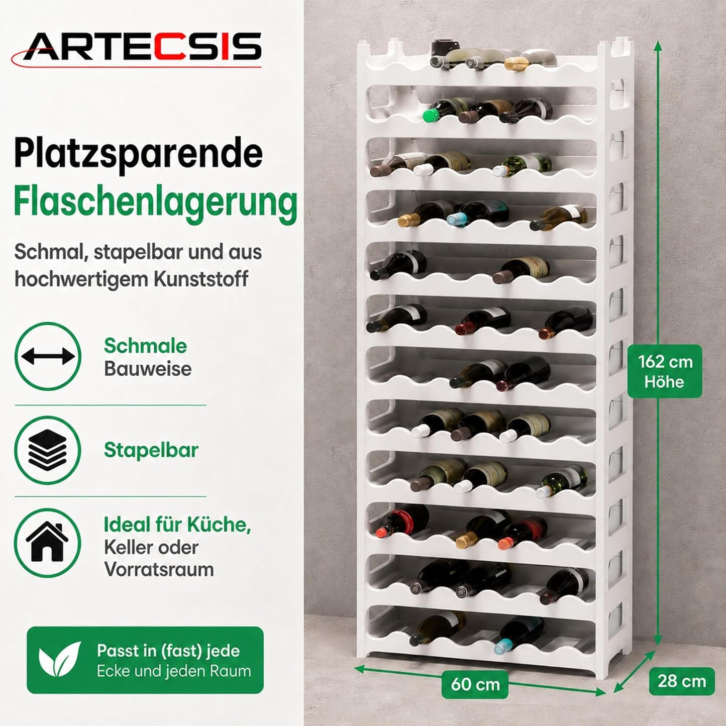 Weinregal stapelbar, Weiss 72 Flaschen