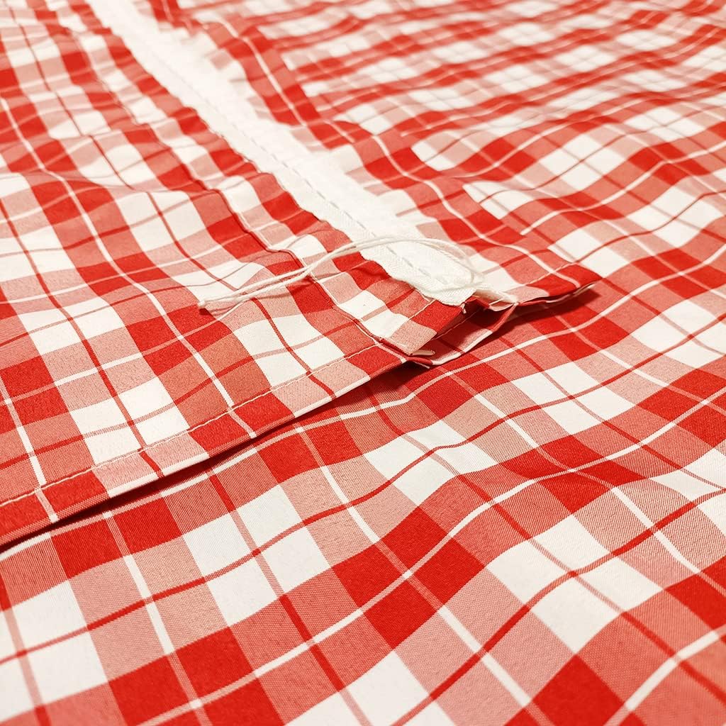 Blickdichter Vorhänge mit Karo-Muster Landhaus Gardinen, Tunnelzug&kräuselband Rot H140 x B80 cm (2er Pack)