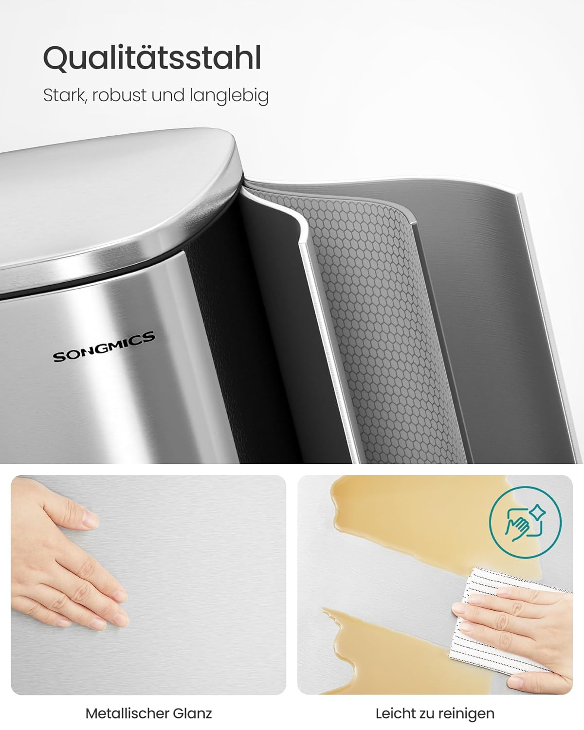 Treteimer Miao mit Softclose-Deckel und Inneneimer, Silbern