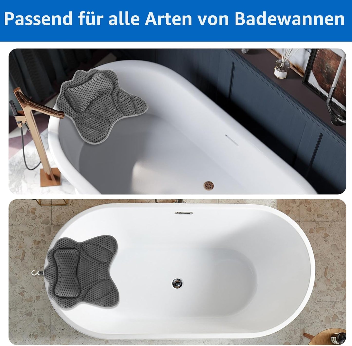 Badewannenkissen mit Saugnäpfen, Grau