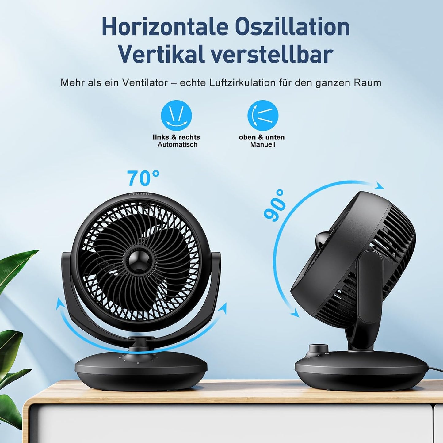 Leiser Tischventilator mit 3 Geschwindigkeiten, Schwarz